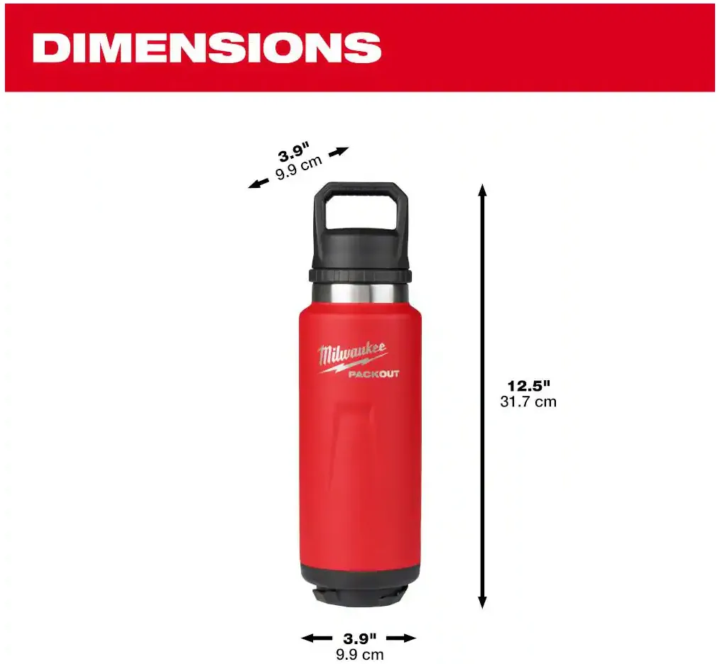 48-22-8397R Milwaukee PACKOUT 36oz Insluated Bottle w/Chug Lid - Red