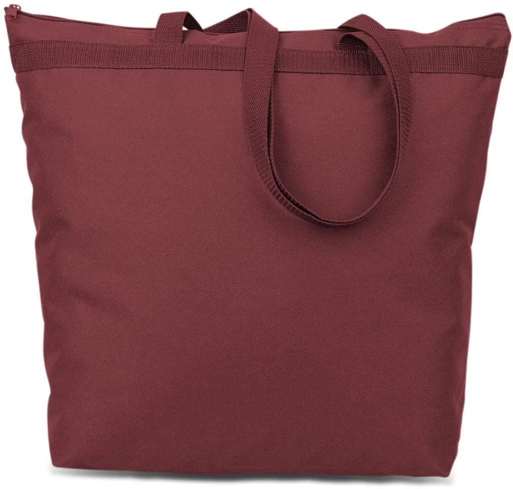 600 denier polyester large tote - maroon Case of 48