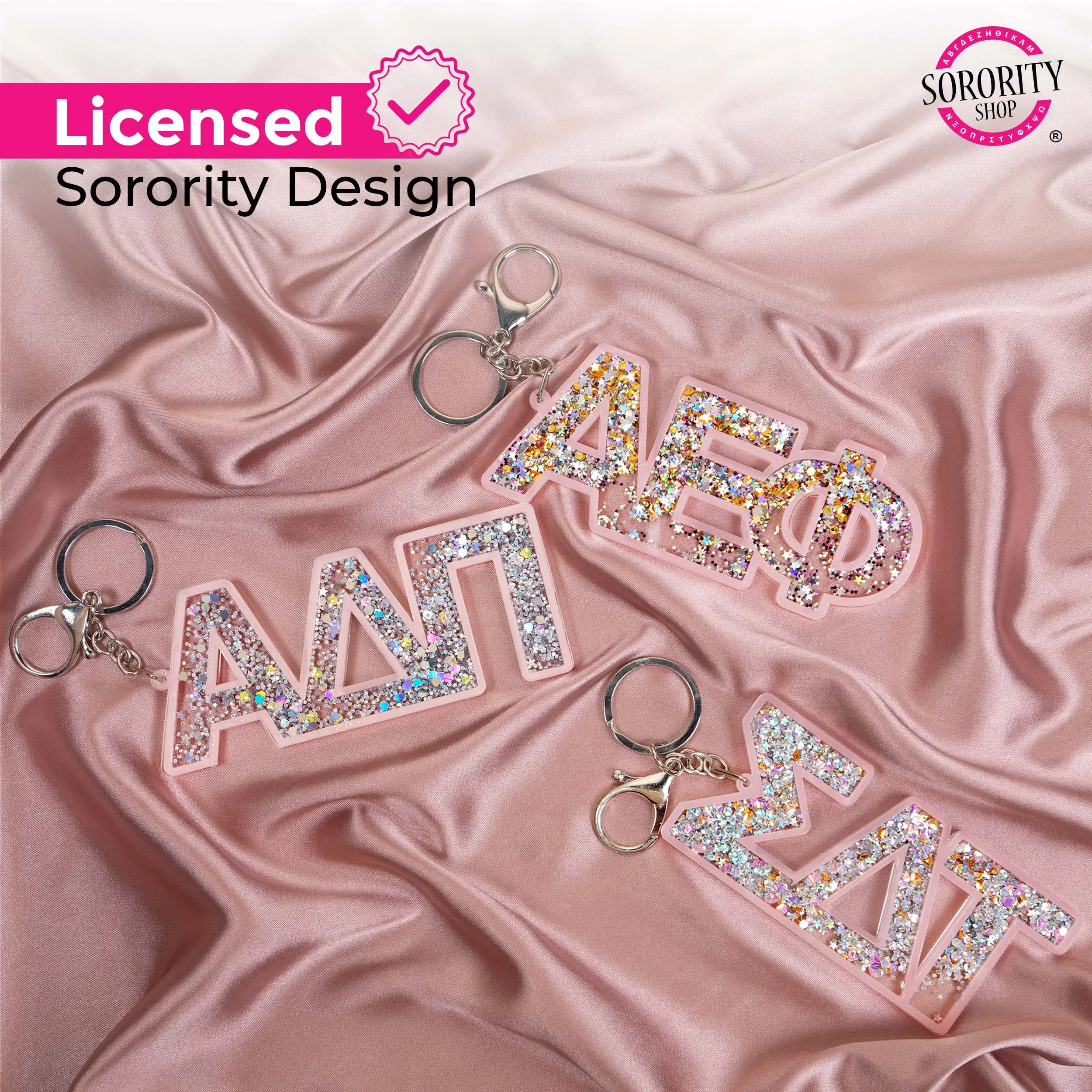 Alpha Sigma Alpha Glitter Sorority Keychain