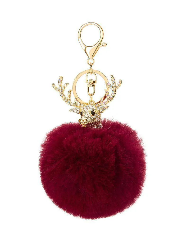 Antlers Detail Pom Pom Keychain