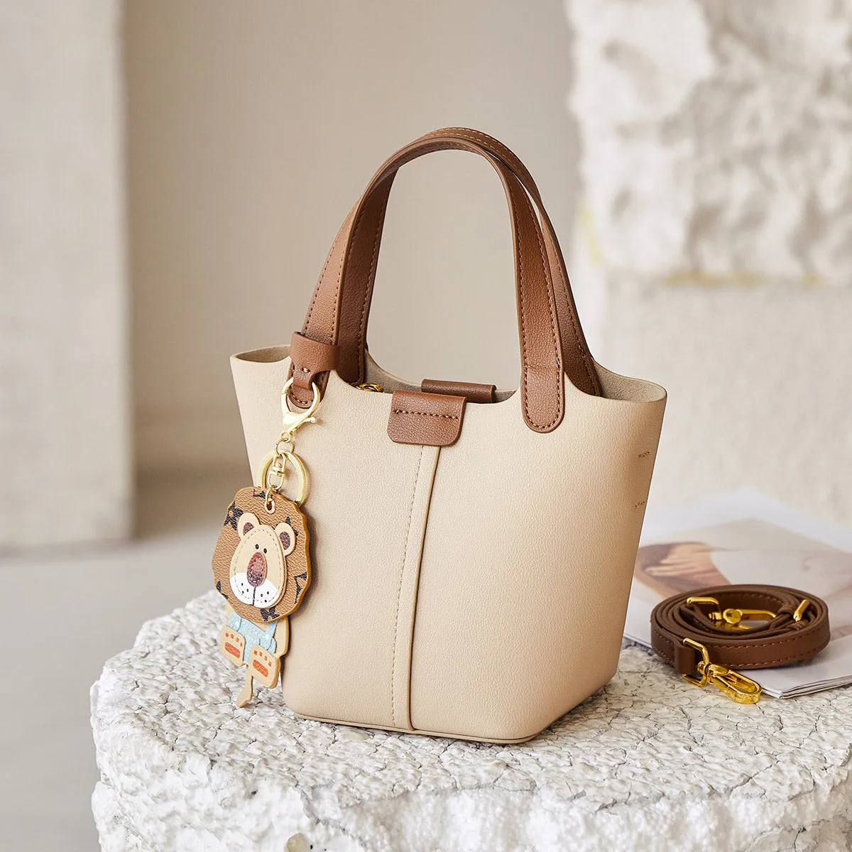 Apricot Leather Bucket Bag