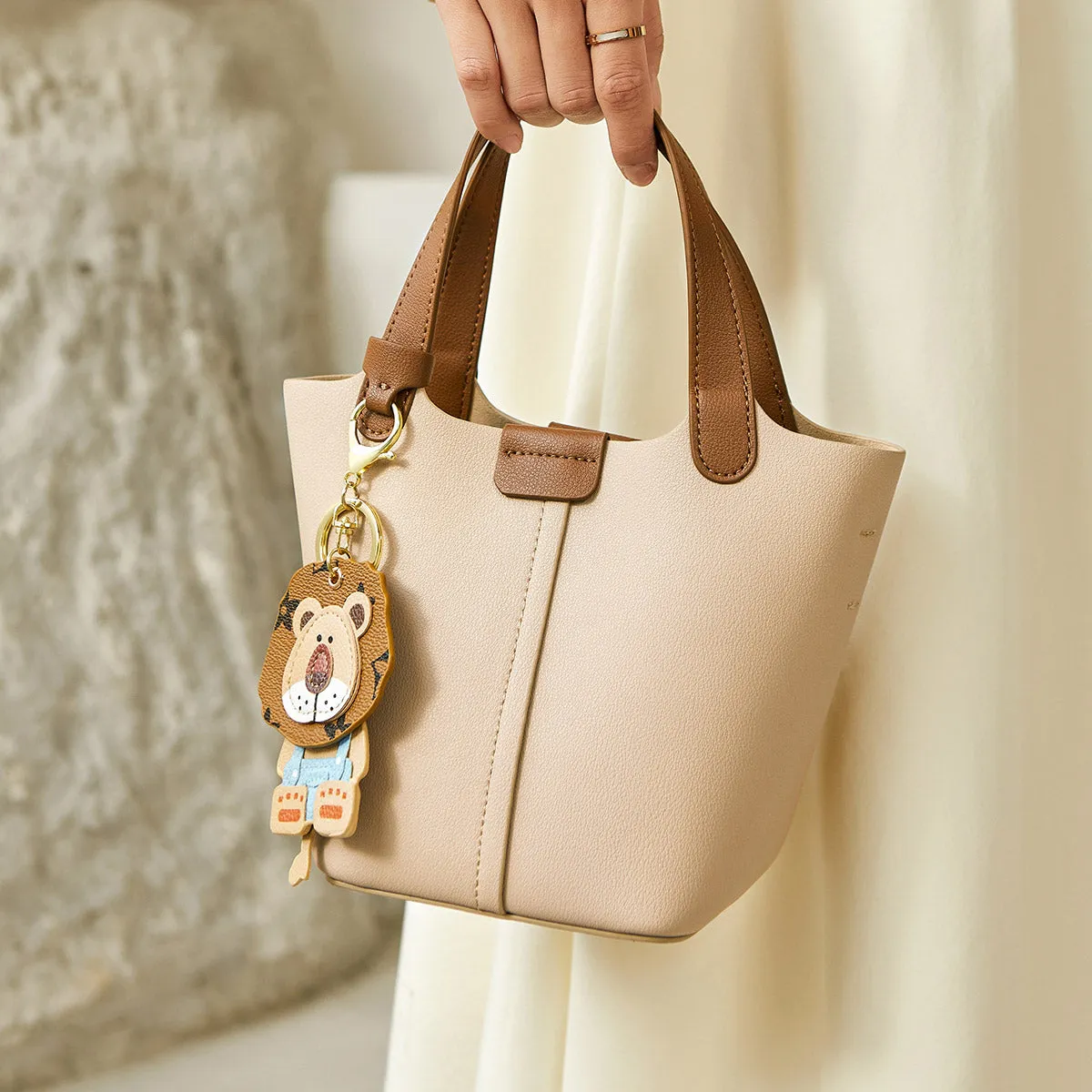 Apricot Leather Bucket Bag