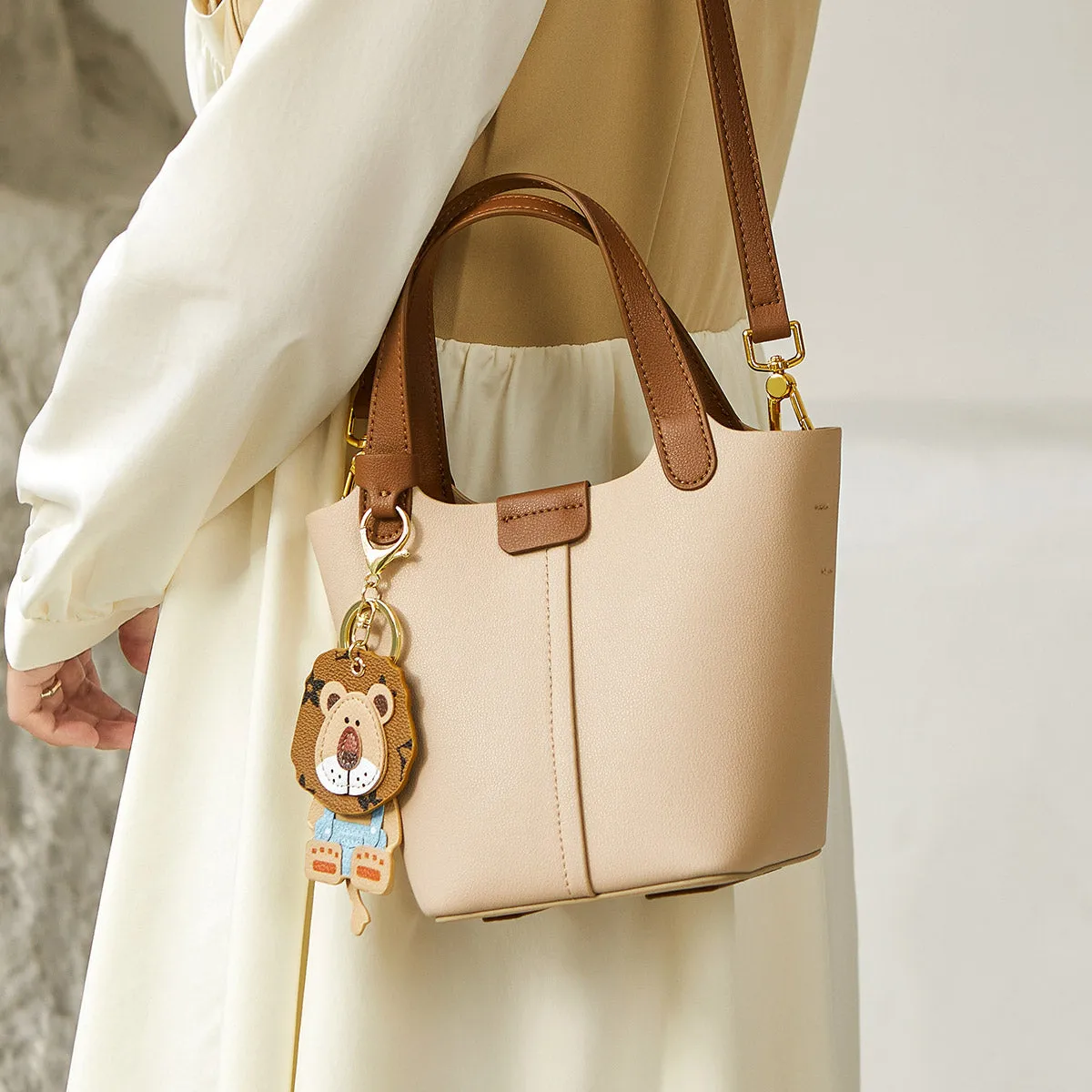 Apricot Leather Bucket Bag