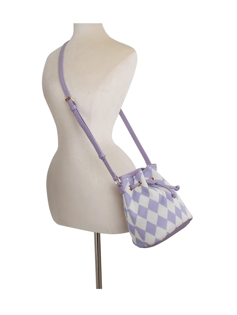 Argyle pattern crossbody bucket bag