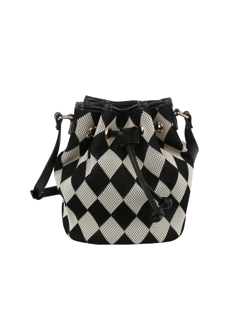 Argyle pattern crossbody bucket bag