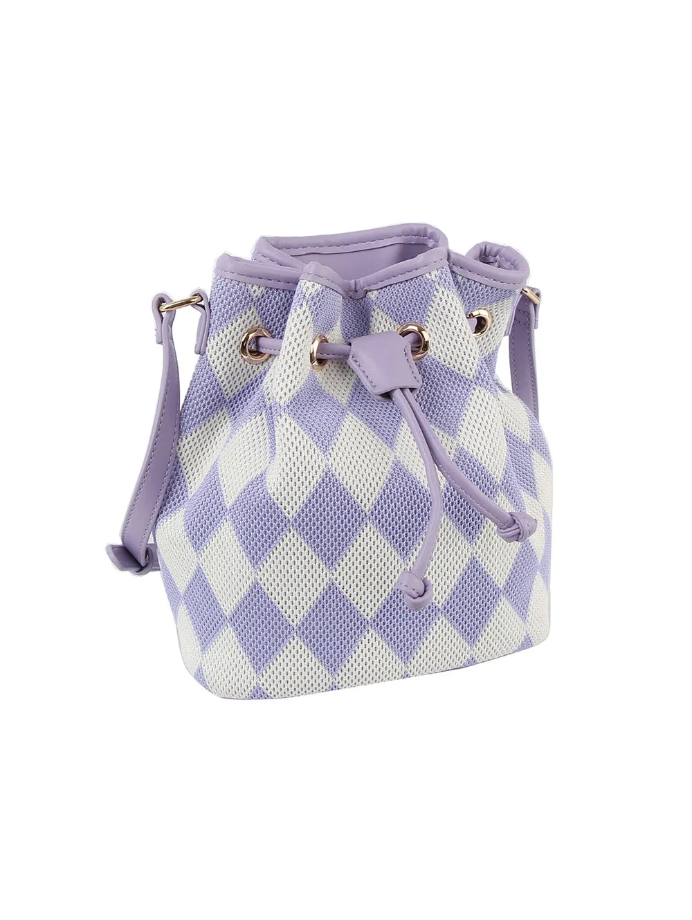 Argyle pattern crossbody bucket bag