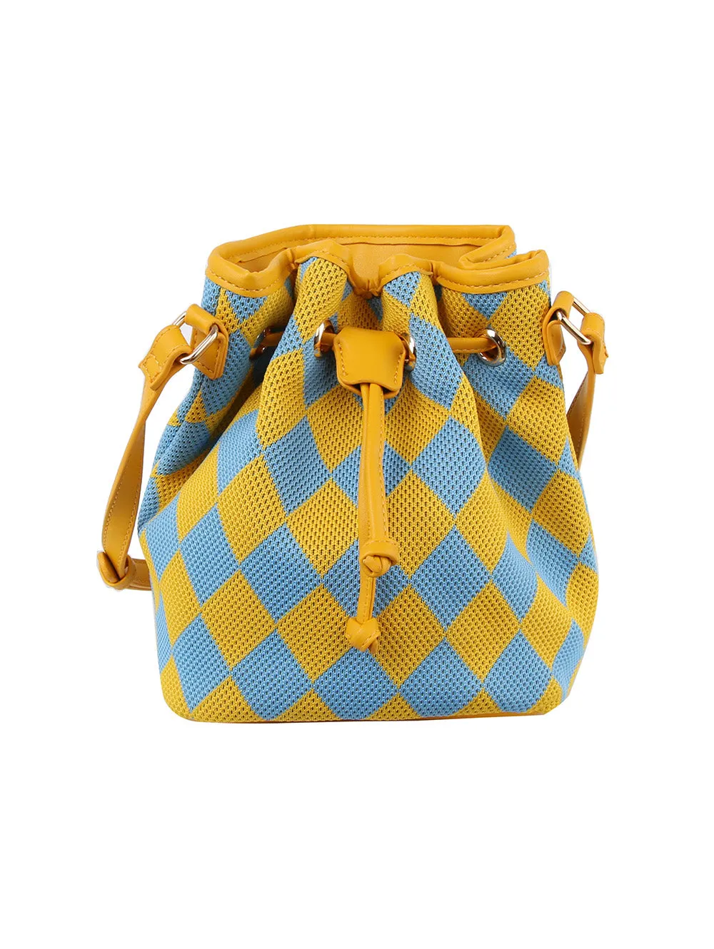 Argyle pattern crossbody bucket bag