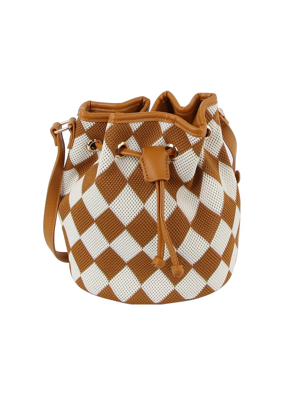 Argyle pattern crossbody bucket bag