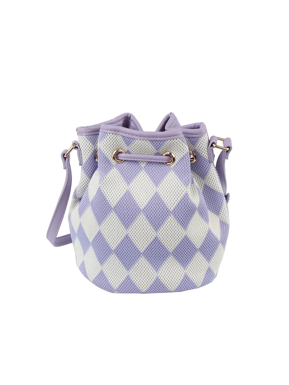 Argyle pattern crossbody bucket bag