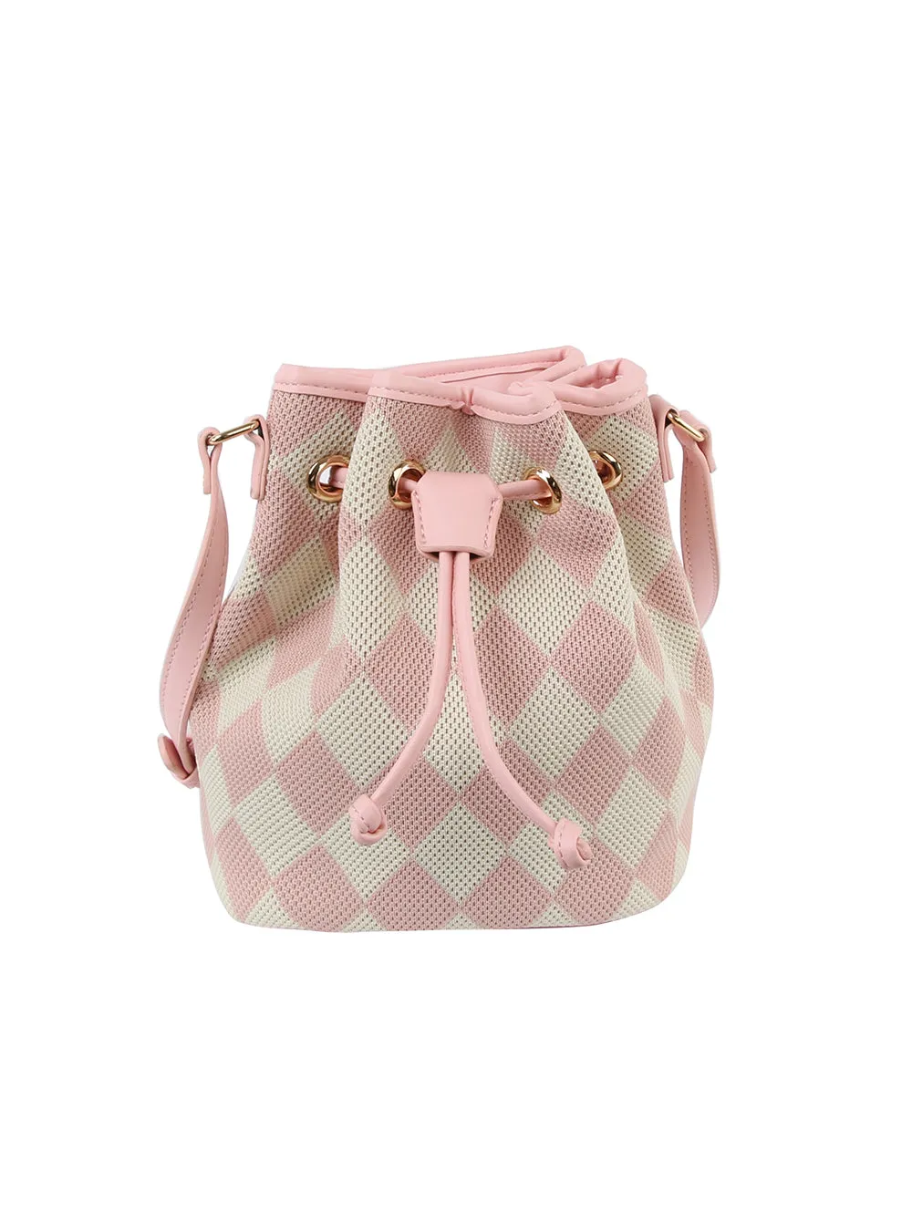 Argyle pattern crossbody bucket bag