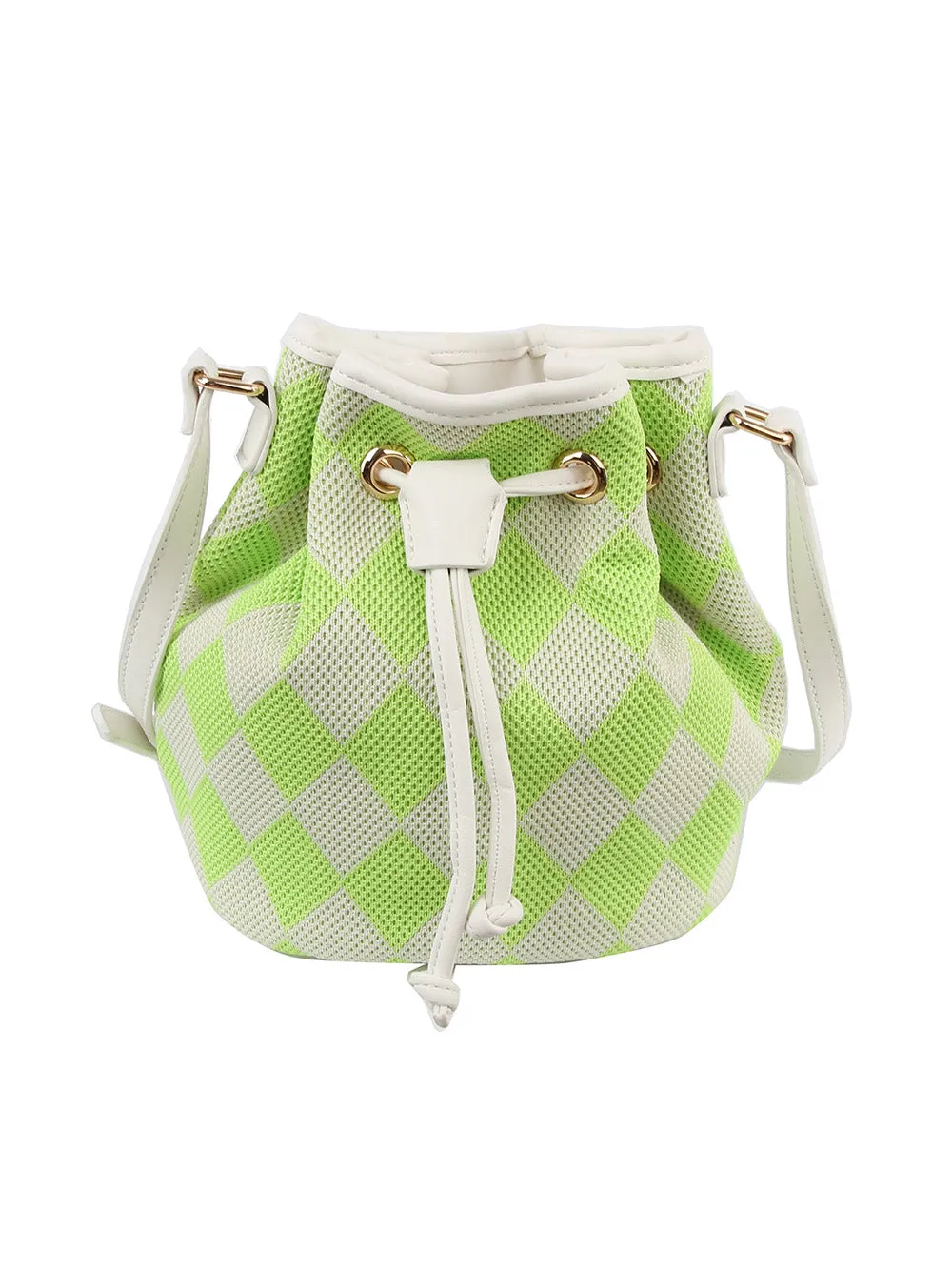 Argyle pattern crossbody bucket bag