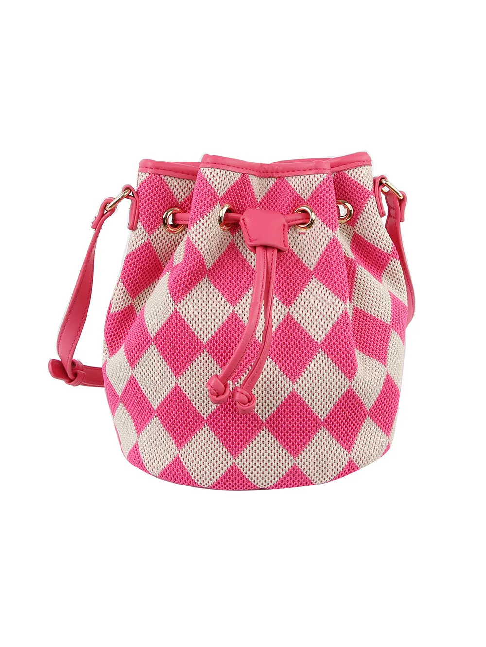 Argyle pattern crossbody bucket bag