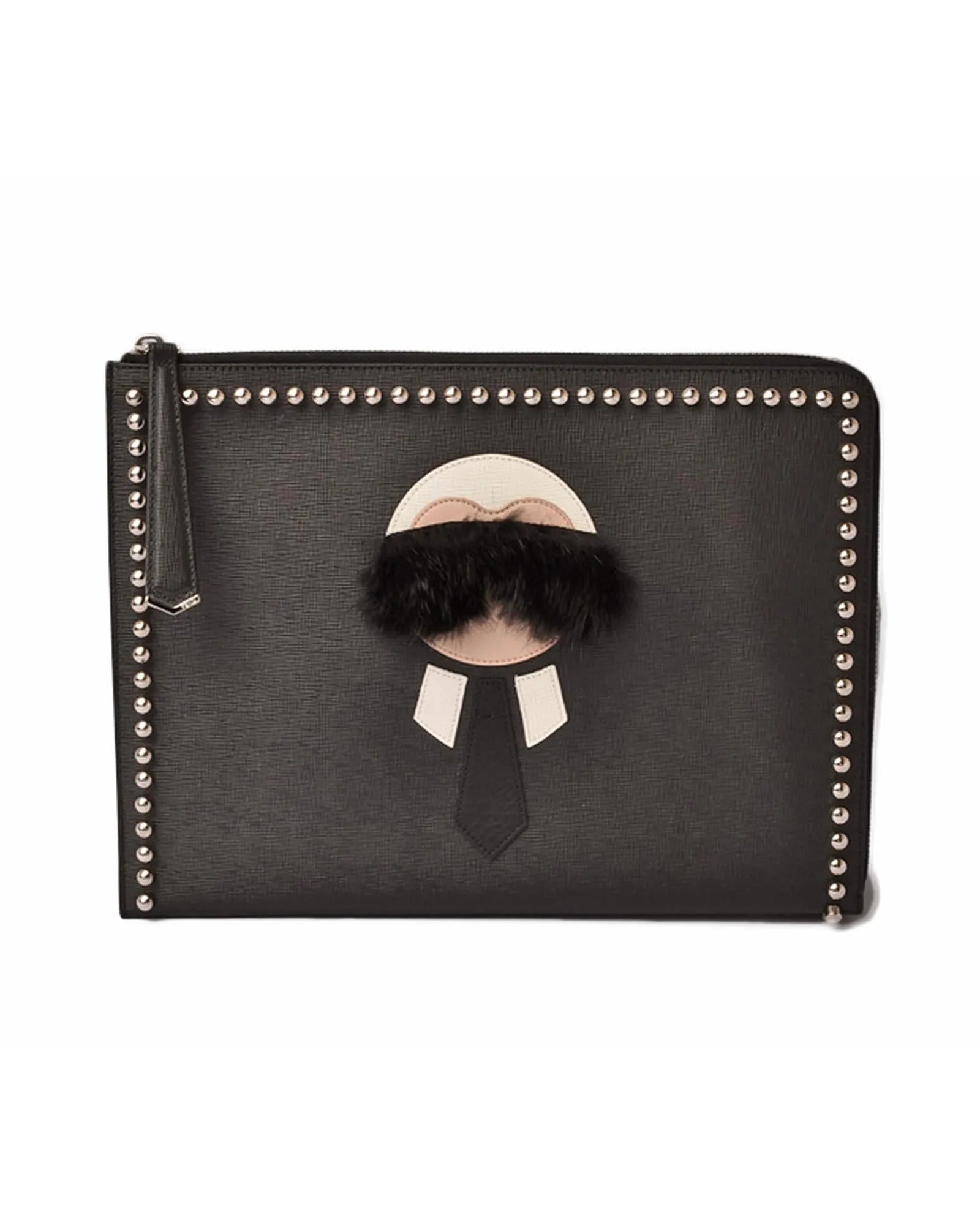 Authentic Fendi Leather Clutch Bag with Karlito Design