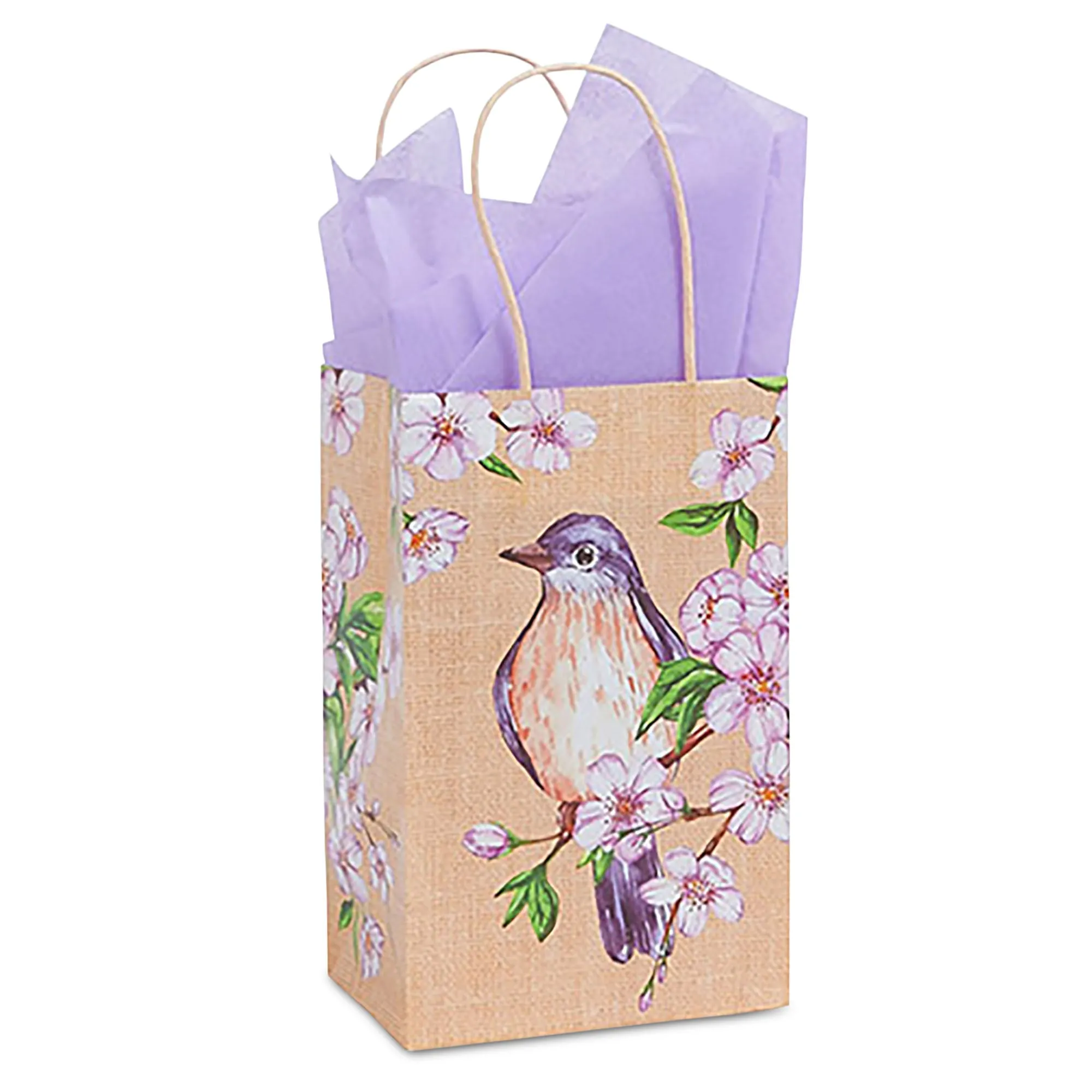 Backyard Birds & Florals Paper Gift Bags and Party Favor Bags, Small 5.25x3.5 x 8.25" (12 Pack)