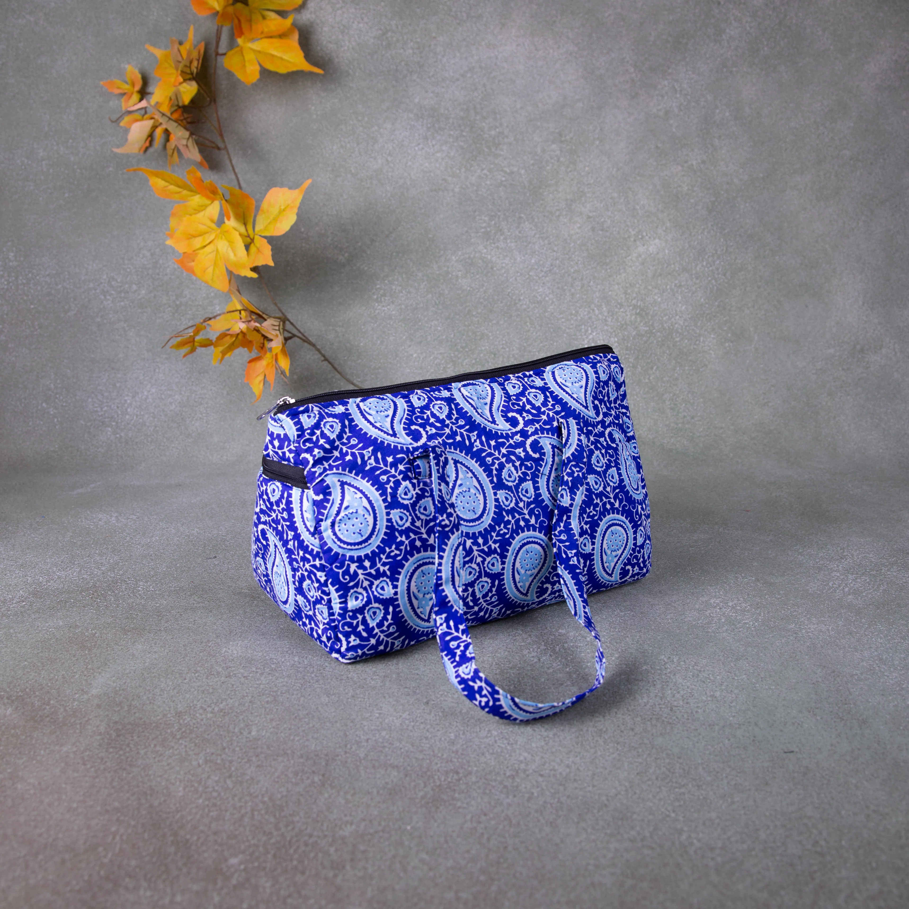 Barrel Handbags Blue Colour with Mango Design.