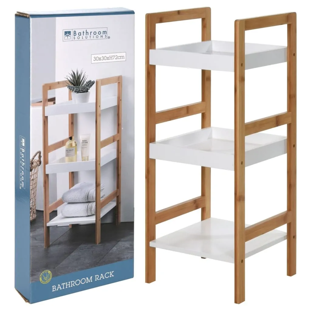 Bathroom Solutions Storage Rack with 3 Shelves MDF and Bamboo