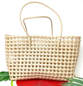 Beachy Brights Basket Tote Bag in Beige