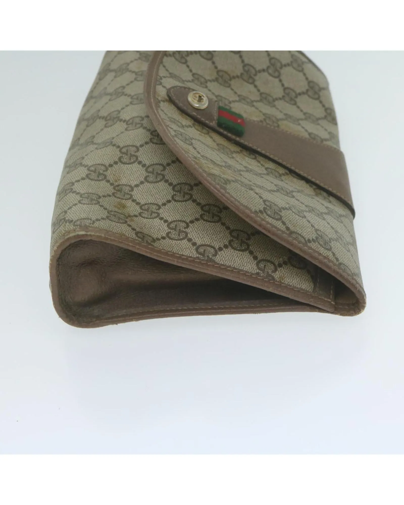 Beige GG Supreme Web Clutch Bag with PVC Leather and GG Canvas