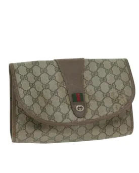 Beige GG Supreme Web Clutch Bag with PVC Leather and GG Canvas