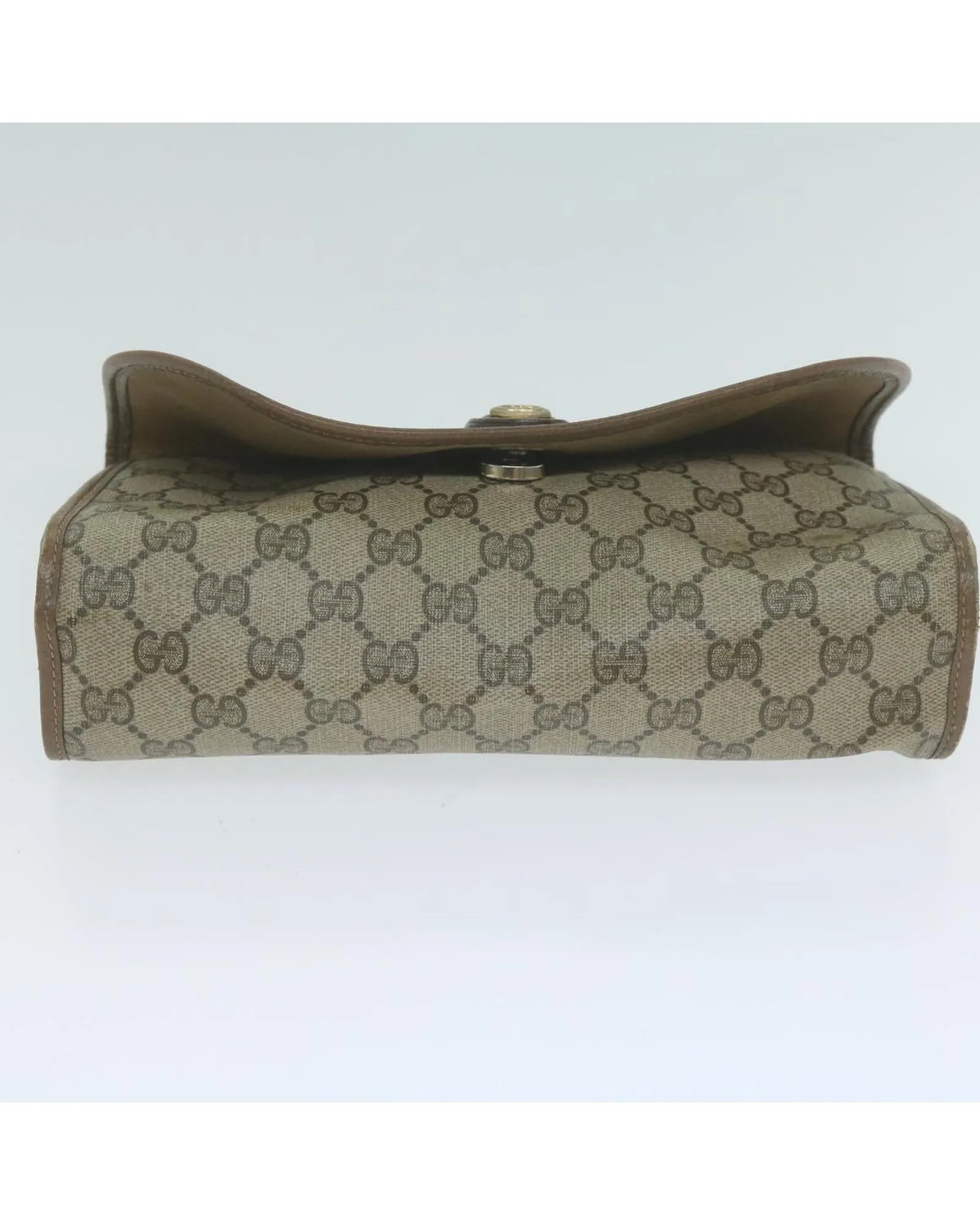 Beige GG Supreme Web Clutch Bag with PVC Leather and GG Canvas