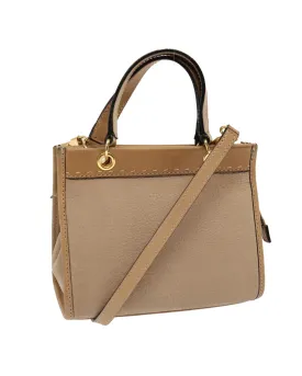 Beige Leather 2-Way Hand Bag with Shoulder Strap