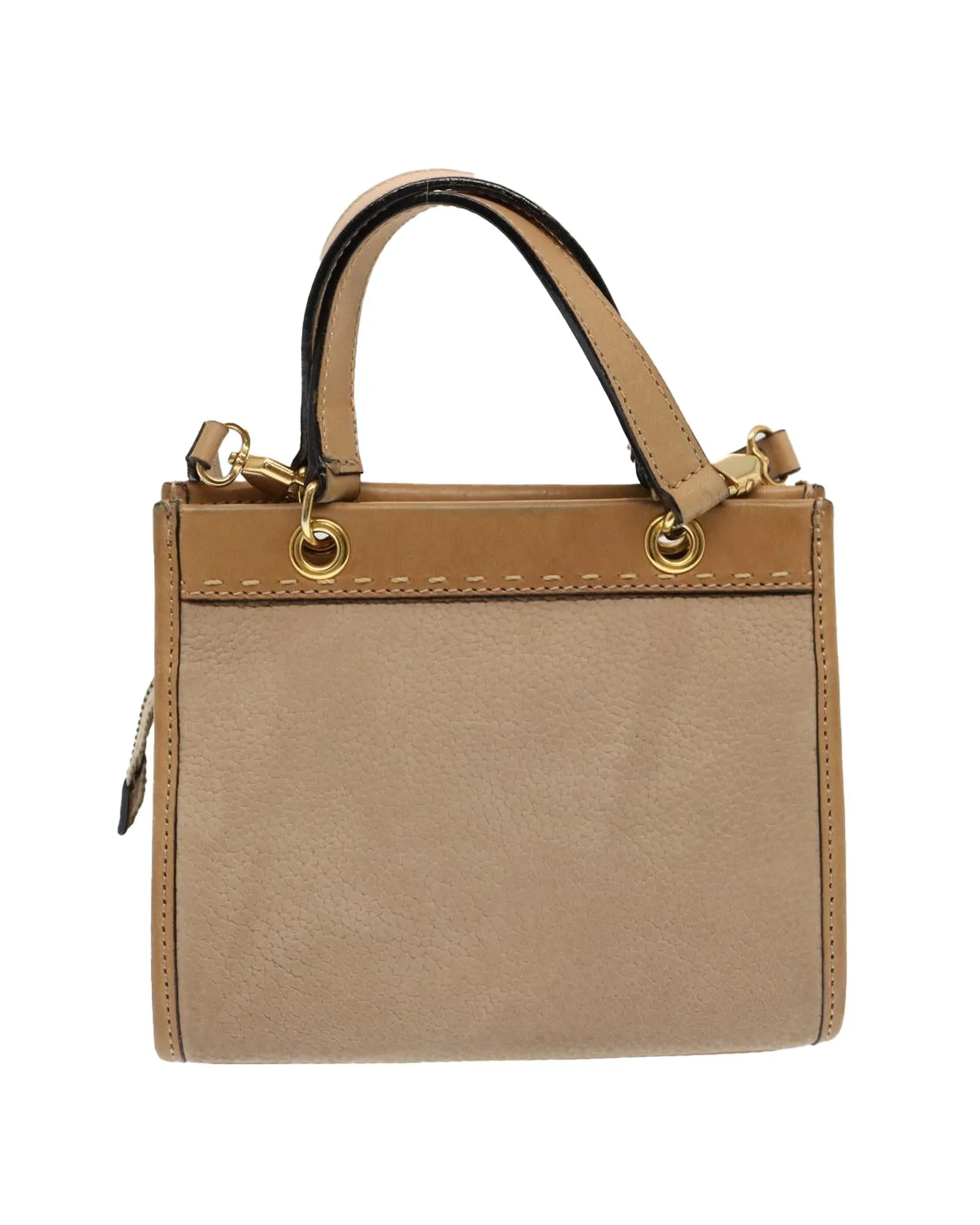 Beige Leather 2-Way Hand Bag with Shoulder Strap