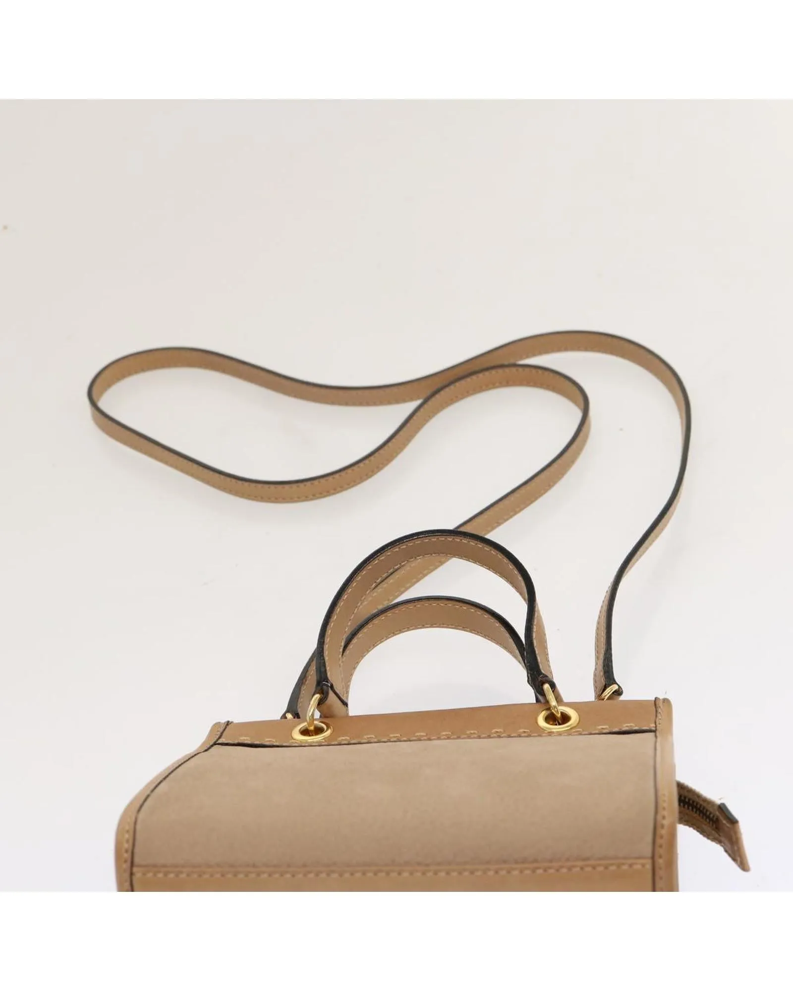 Beige Leather 2-Way Hand Bag with Shoulder Strap