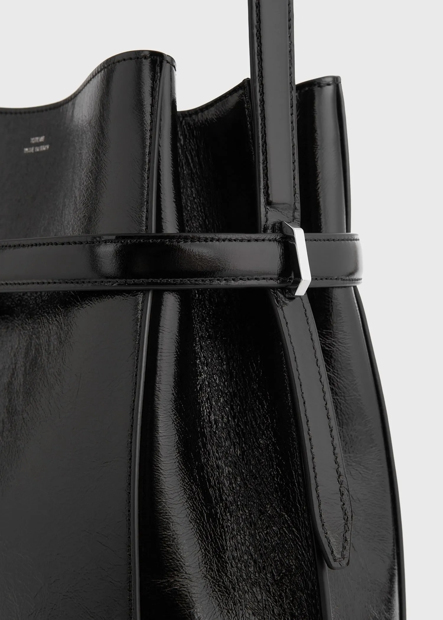 Belted naplack-leather bucket bag black