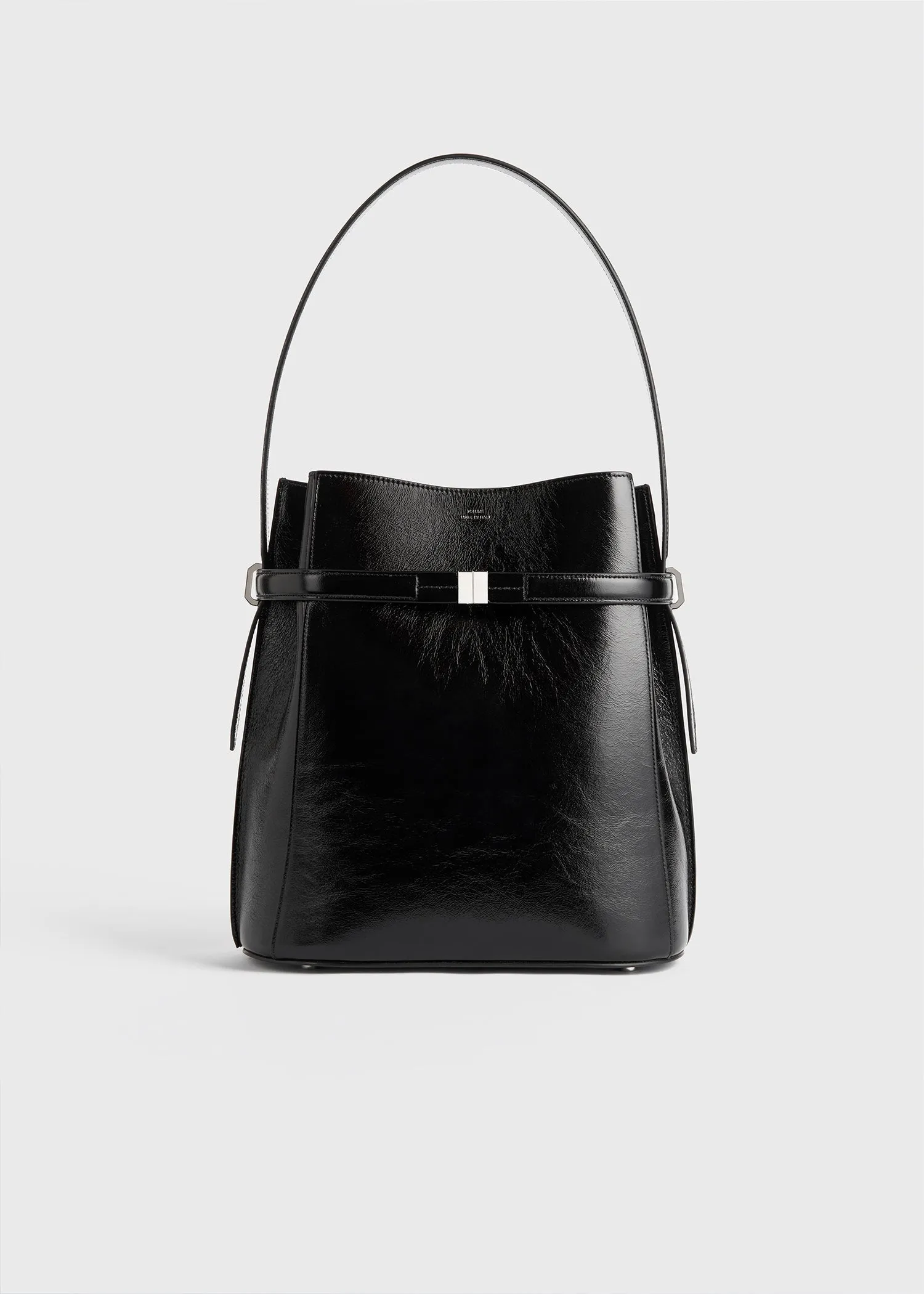 Belted naplack-leather bucket bag black