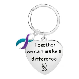 Big Heart Teal & Purple Ribbon Key Chains