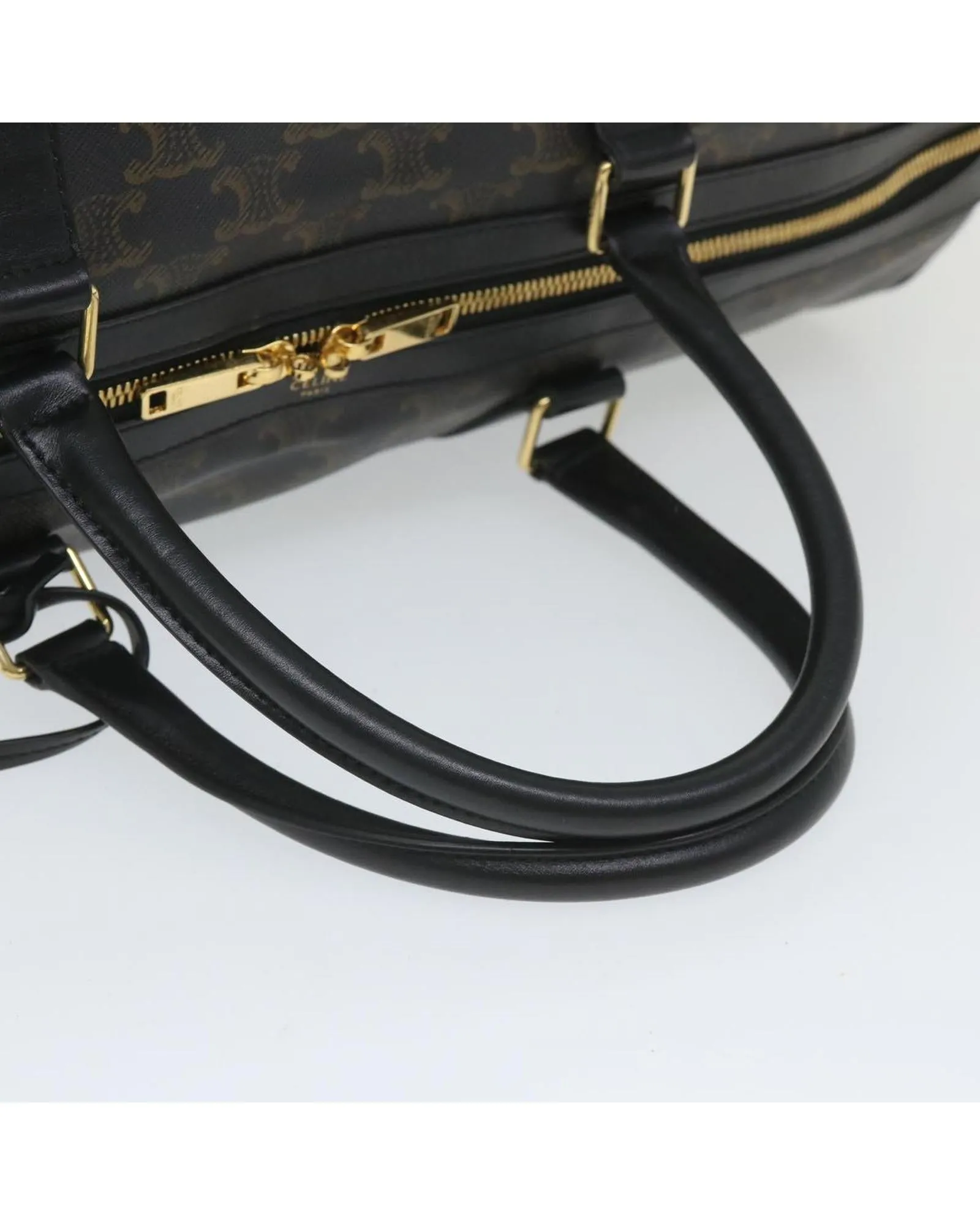 Black PVC Leather Celine Boston Bag with Padlock and Shoulder Strap