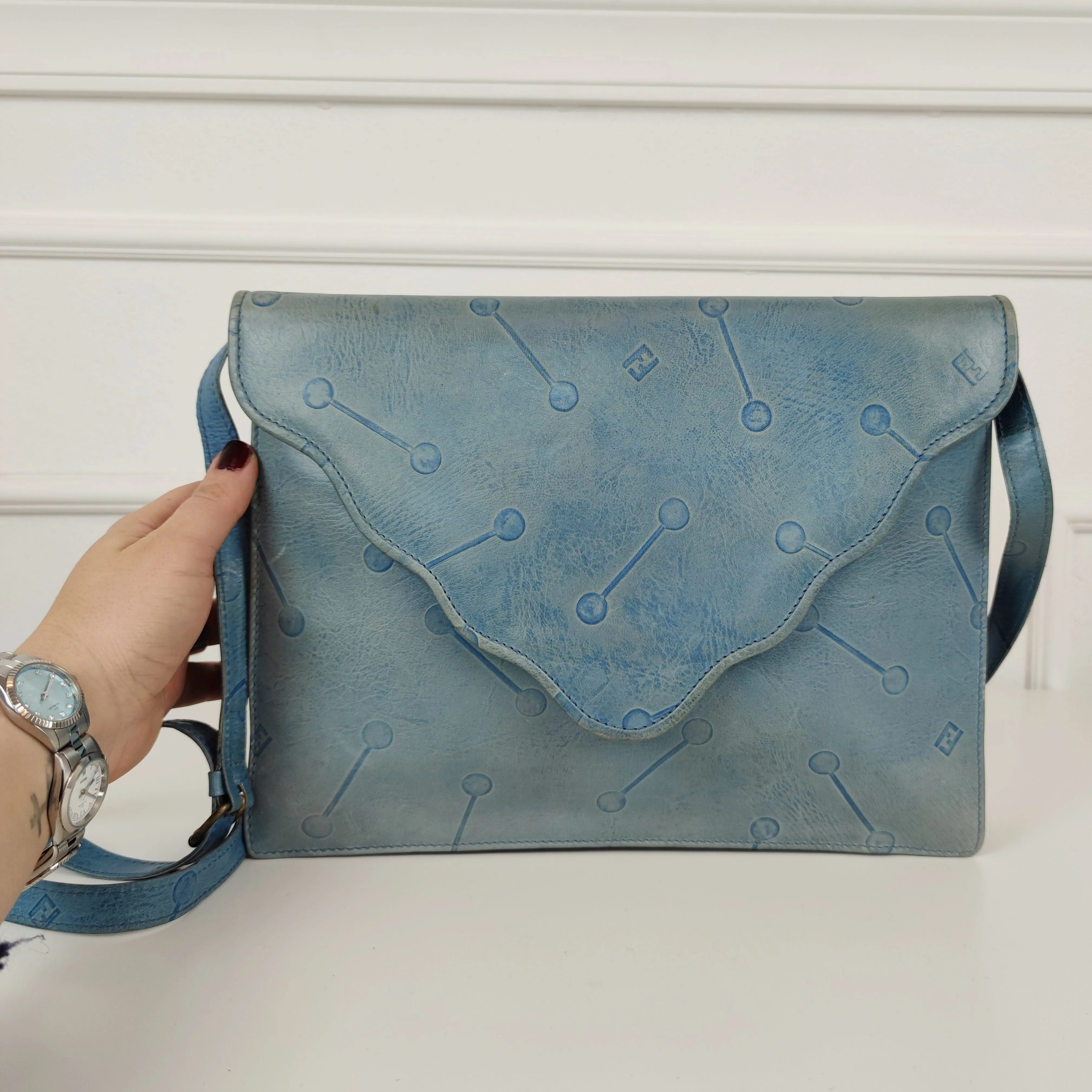 Borsa vintage Fendi pelle azzurra