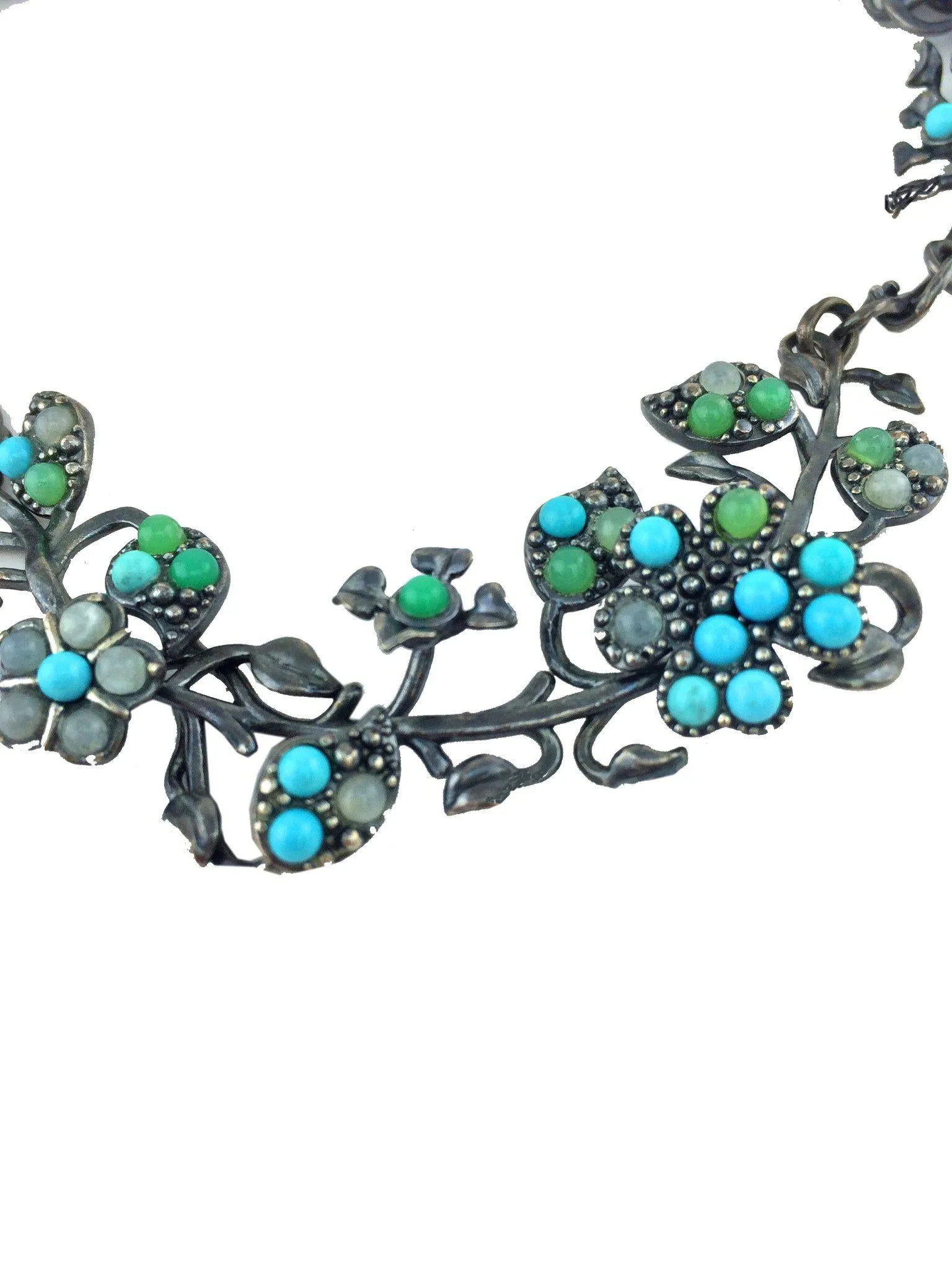 Bottega Veneta Aquamarine Turquoise Crisopraso Oxidized Silver Necklace