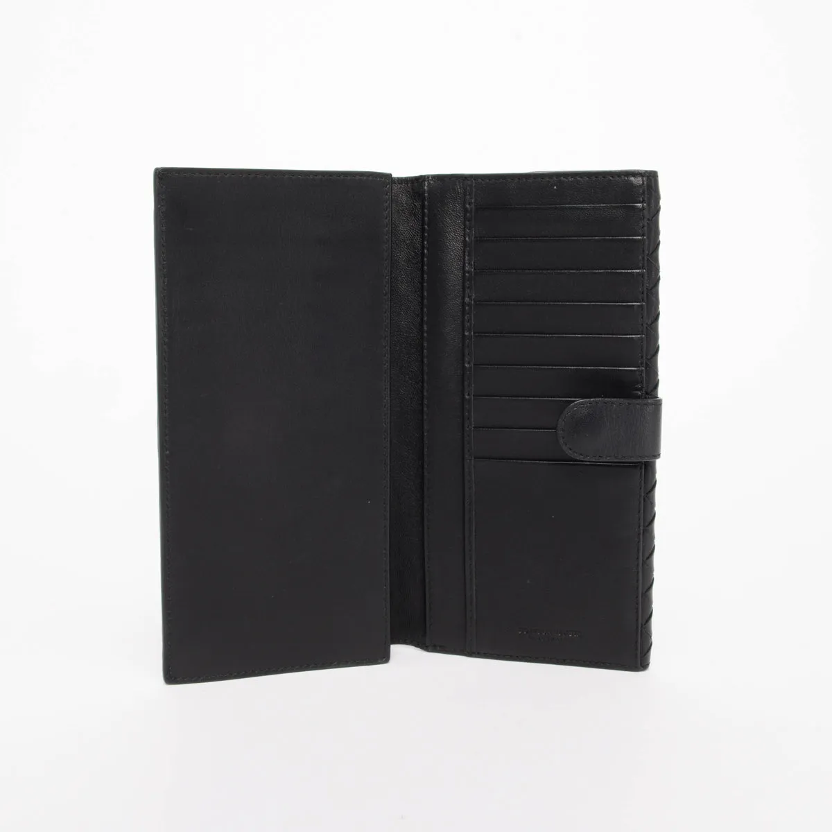 Bottega Veneta Black Intrecciato Bi-Fold Continental Wallet