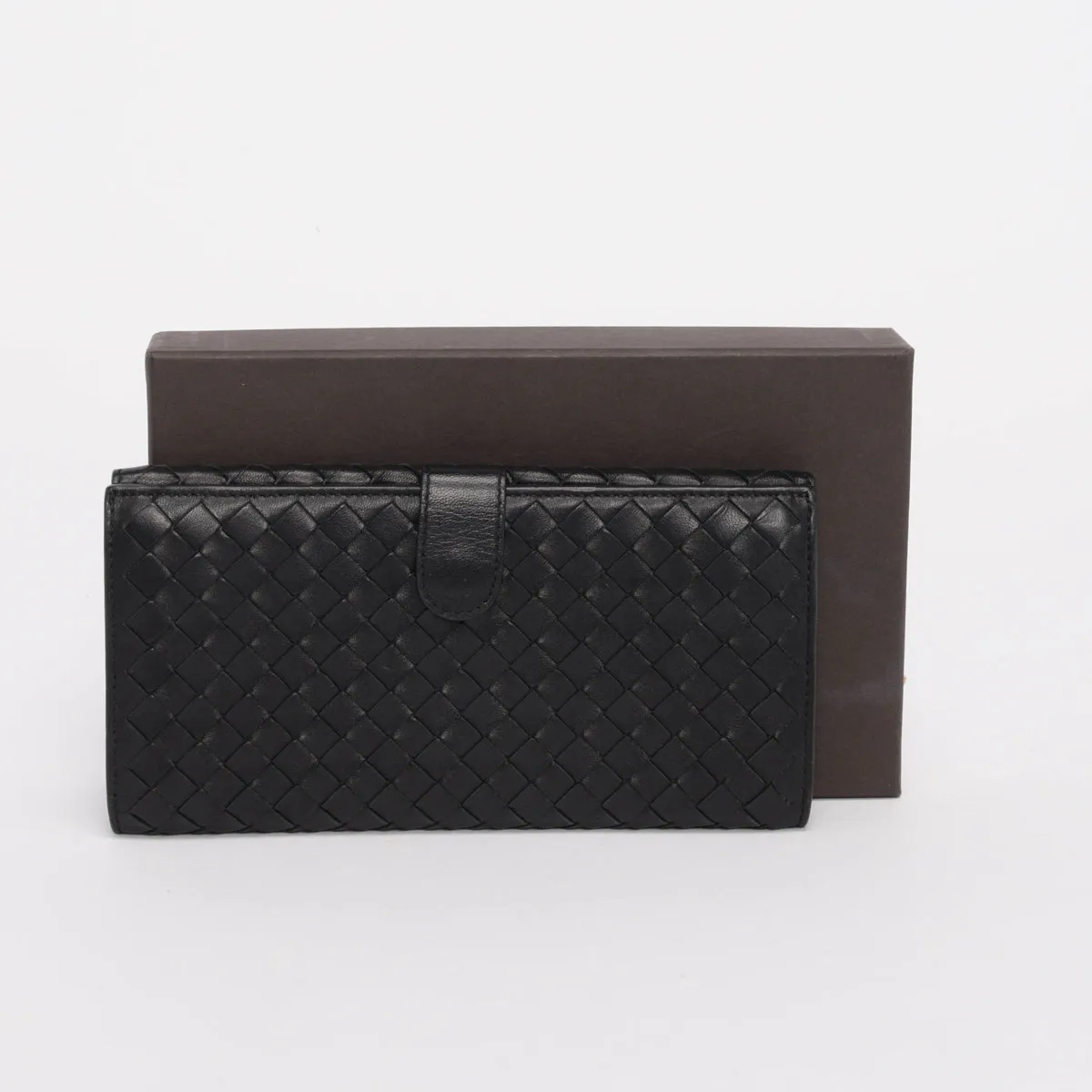 Bottega Veneta Black Intrecciato Bi-Fold Continental Wallet