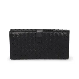 Bottega Veneta Black Intrecciato Bi-Fold Continental Wallet