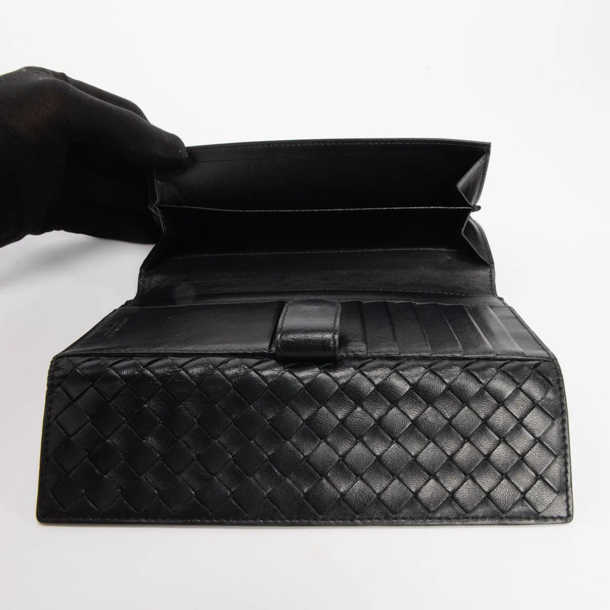 Bottega Veneta Black Intrecciato Bi-Fold Continental Wallet