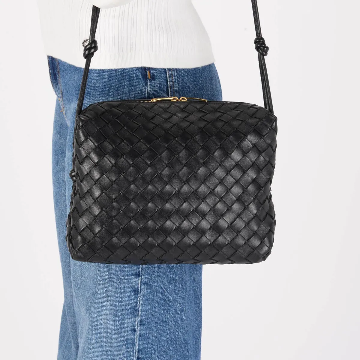 Bottega Veneta Black Intrecciato Medium Loop Camera Bag