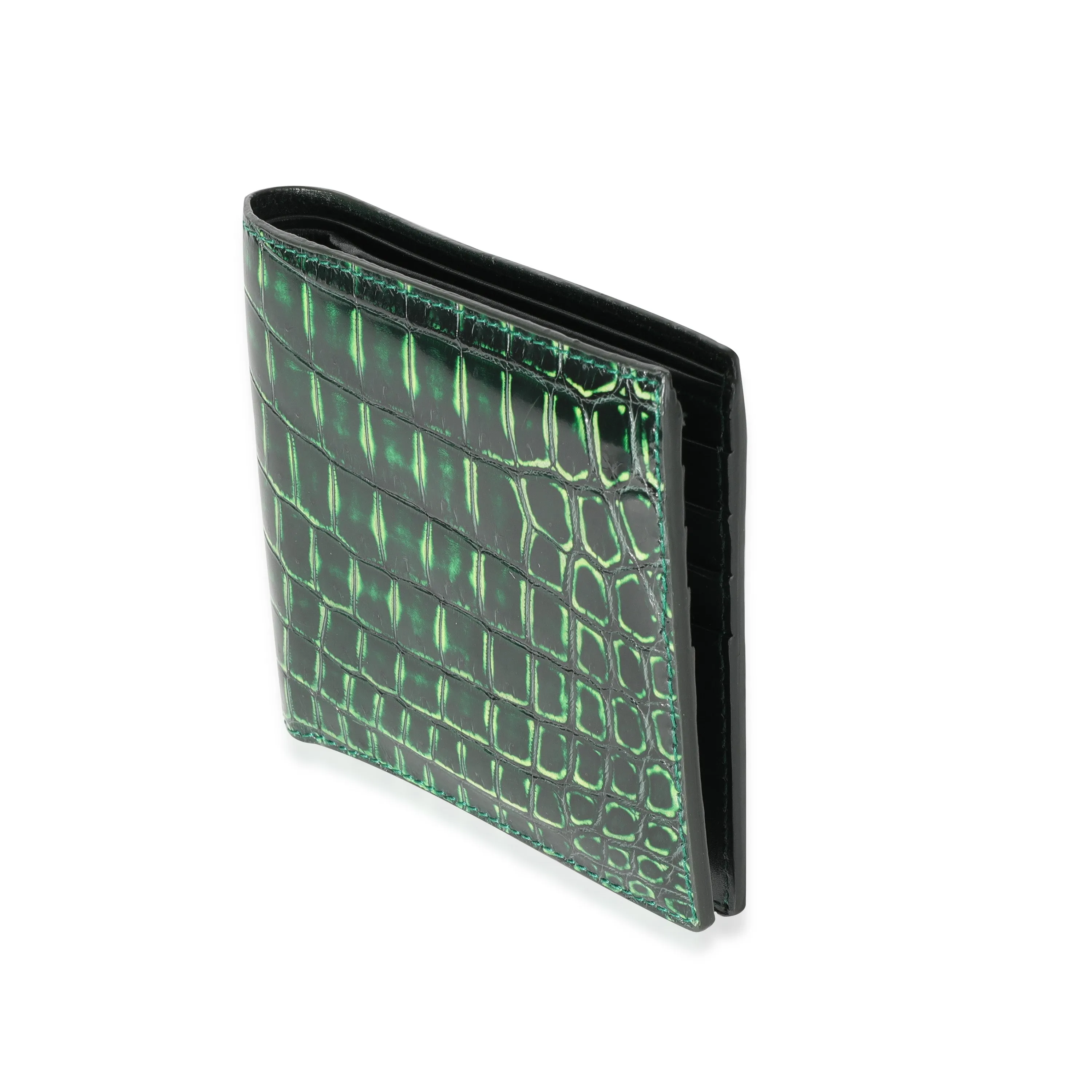 Bottega Veneta Green Crocodile Bi-Fold Wallet