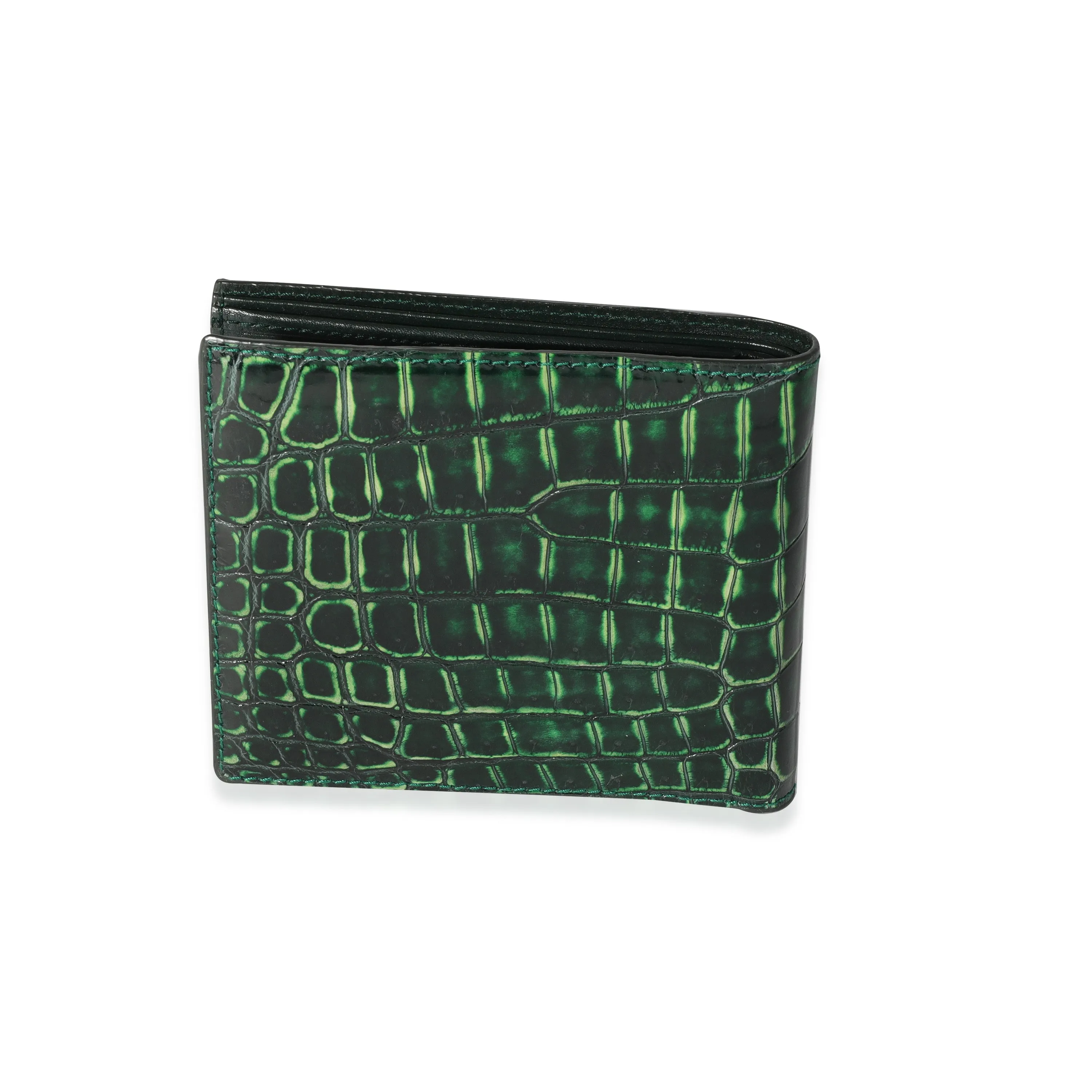 Bottega Veneta Green Crocodile Bi-Fold Wallet