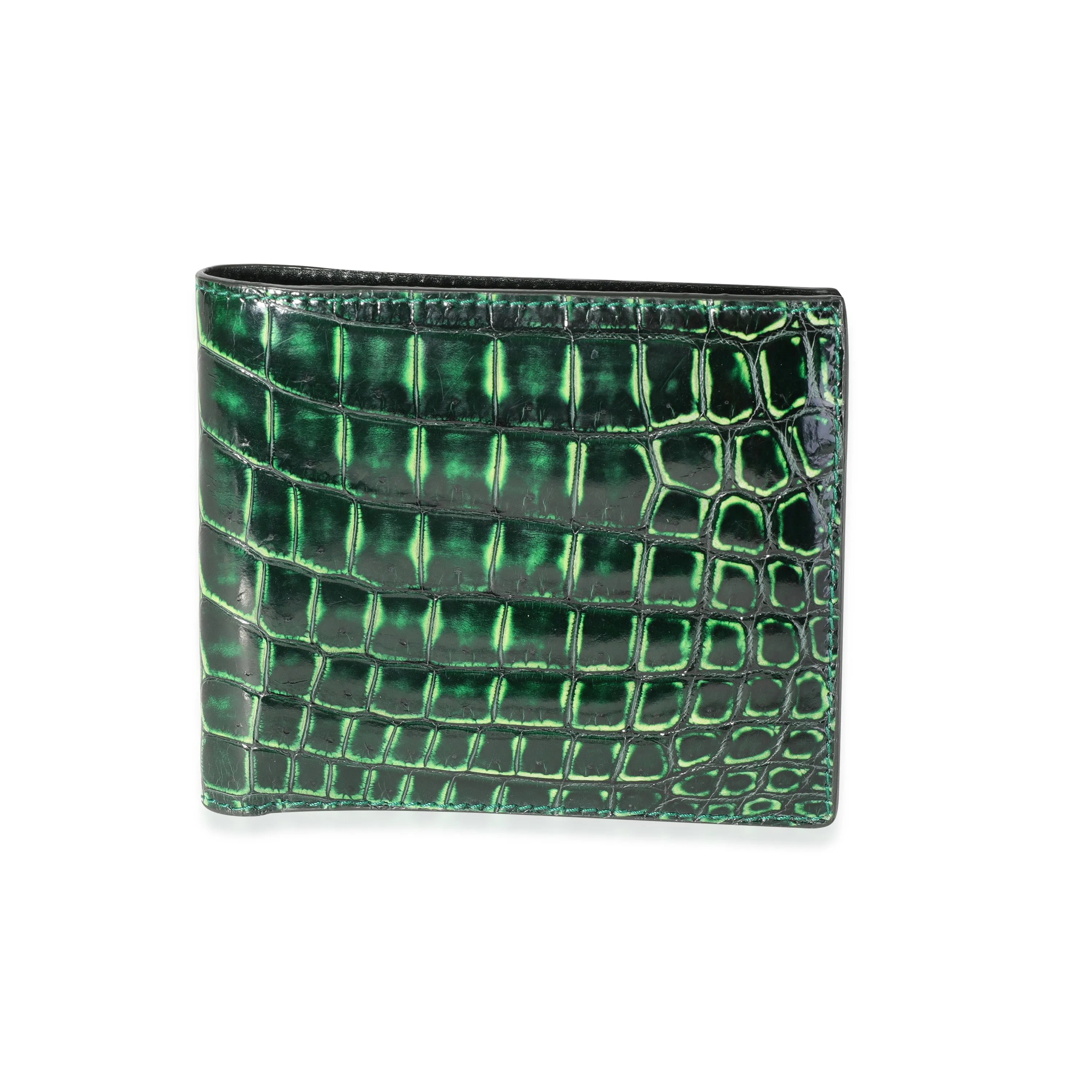 Bottega Veneta Green Crocodile Bi-Fold Wallet