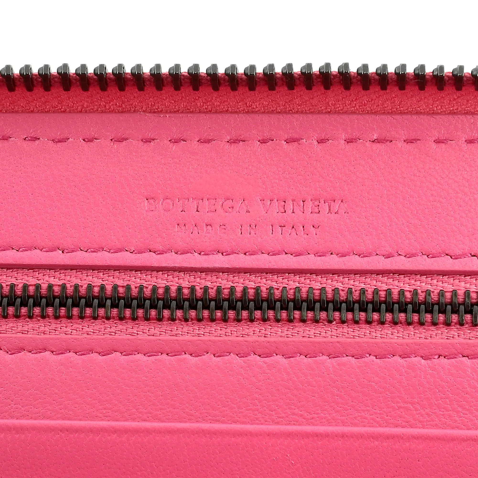 Bottega Veneta Intrecciato Zipper French Calf Leather Wallet Pink