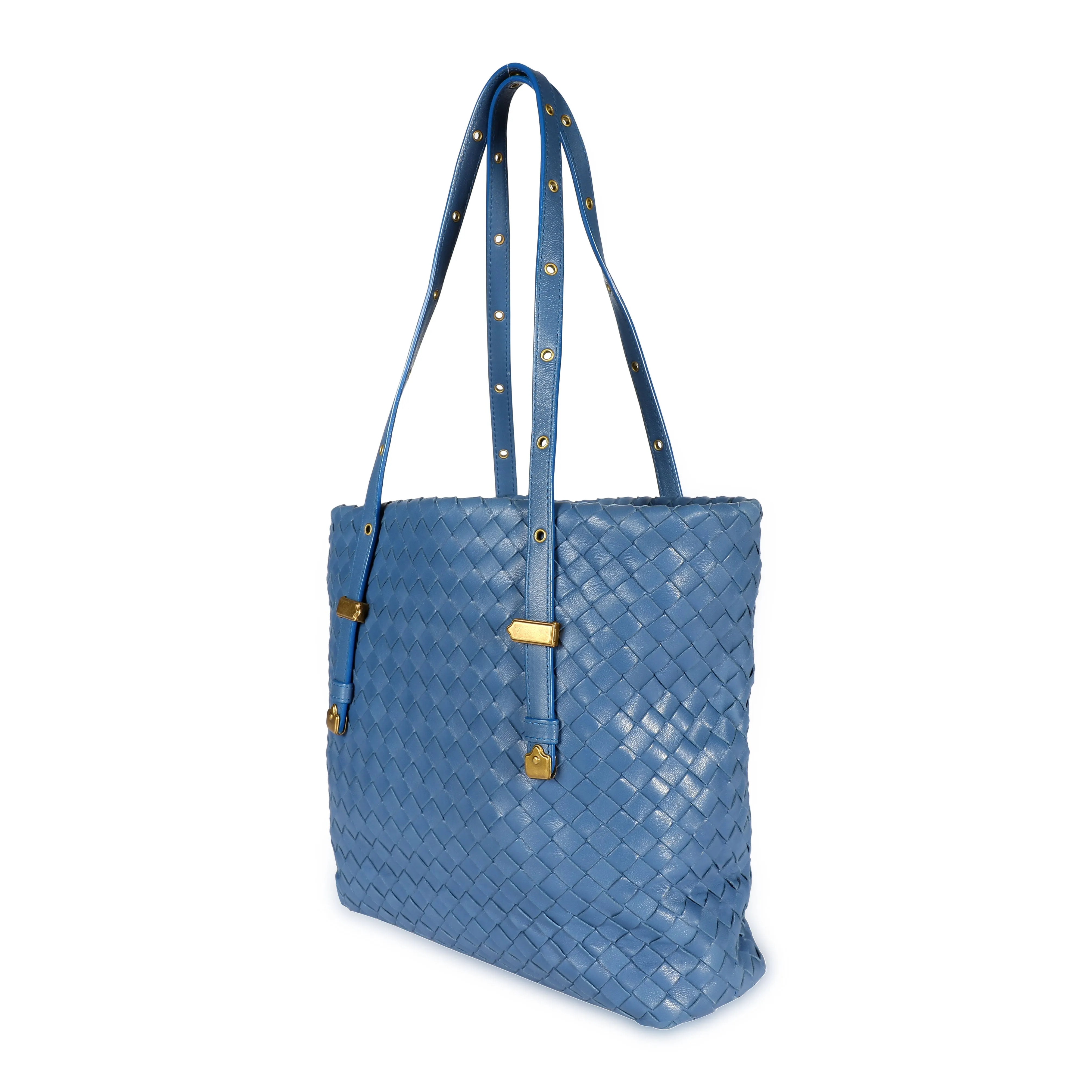 Bottega Veneta Oceano Blue Intrecciato Leather Shopping Tote