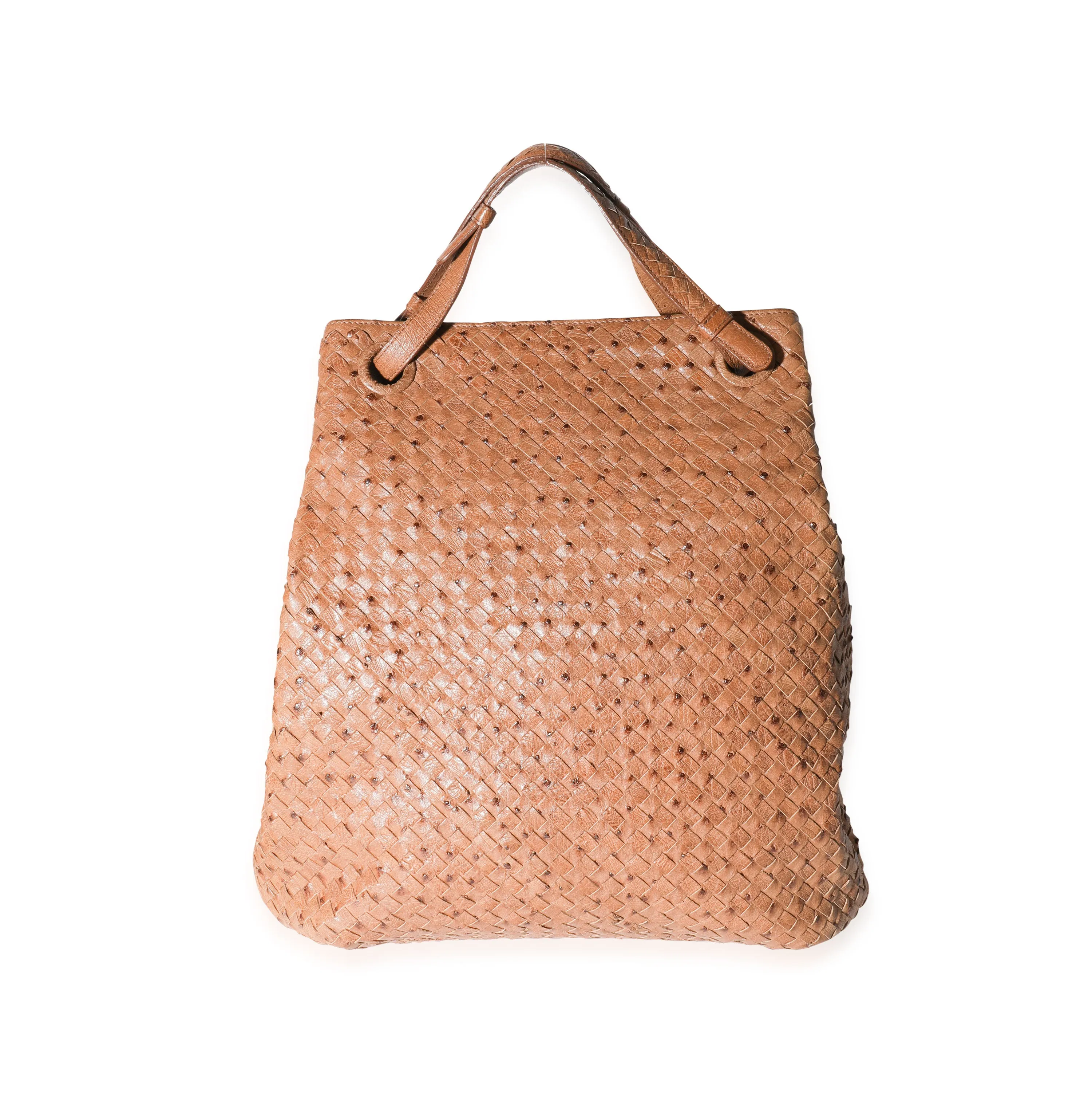 Bottega Veneta Tan Ostrich Intrecciato Leather Julie Bag