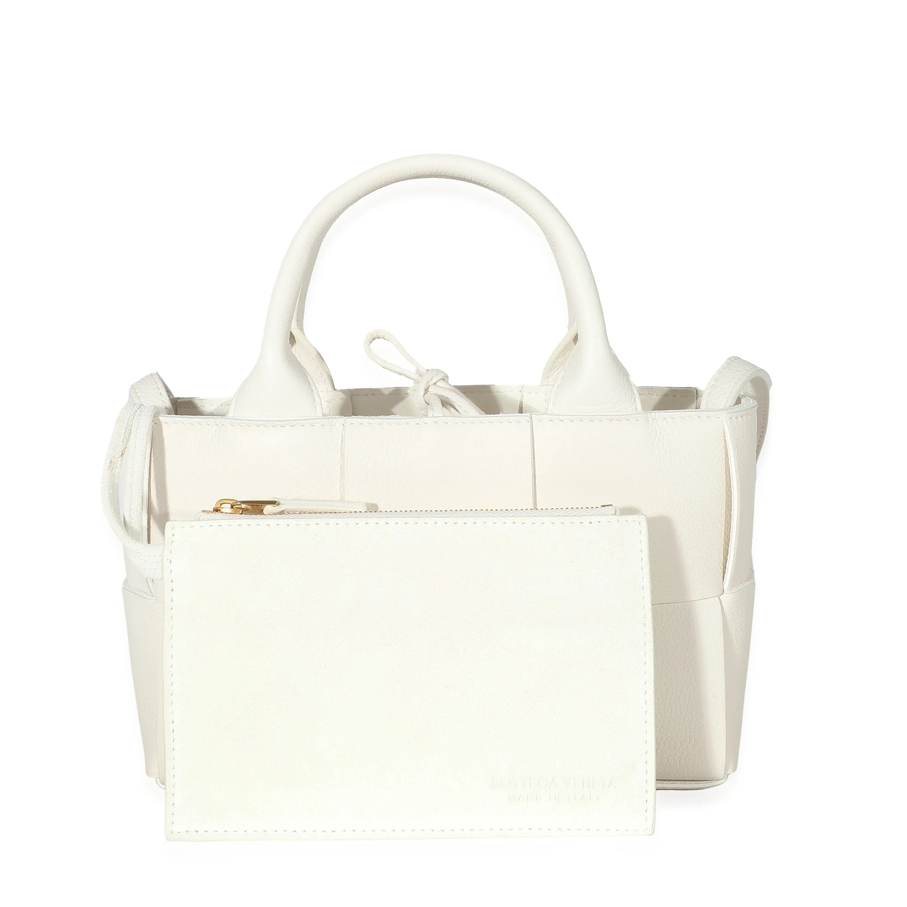 Bottega Veneta White Grained Intrecciato Candy Arco Tote