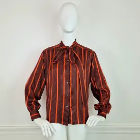 Camicia vintage Céline seta righe nero e arancio