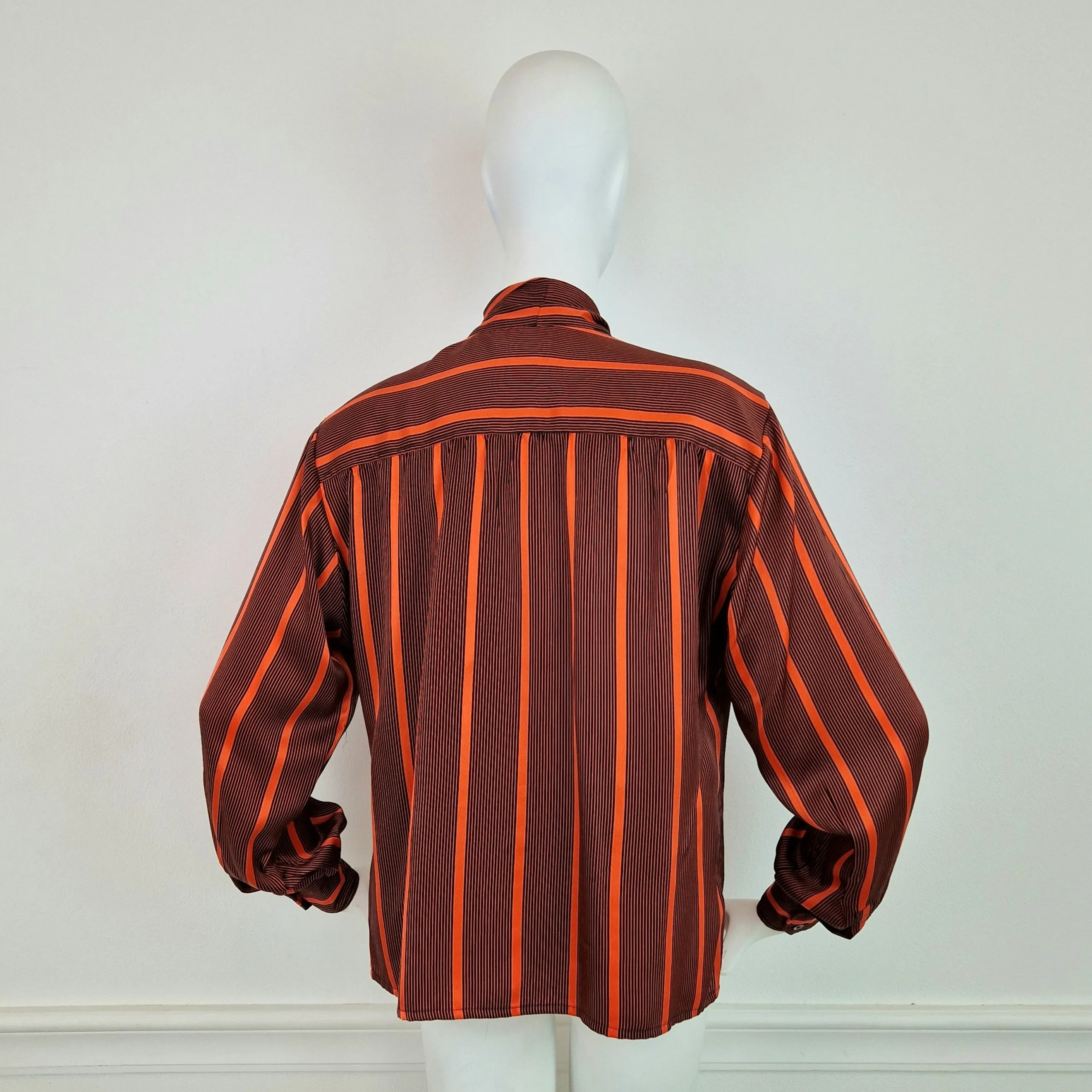 Camicia vintage Céline seta righe nero e arancio