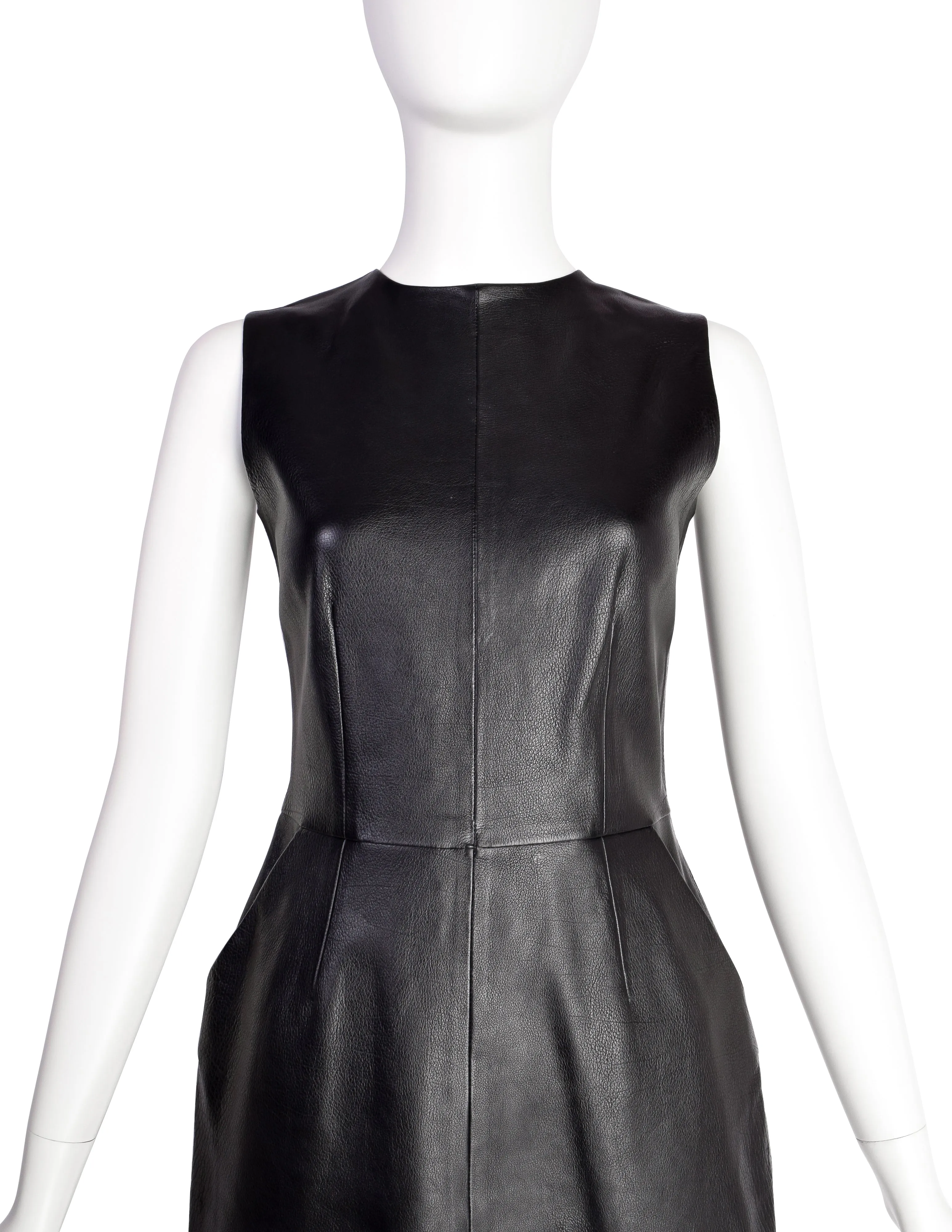 Celine by Phoebe Philo Pre-Fall 2011 Black Buffalo Leather Shift Dress