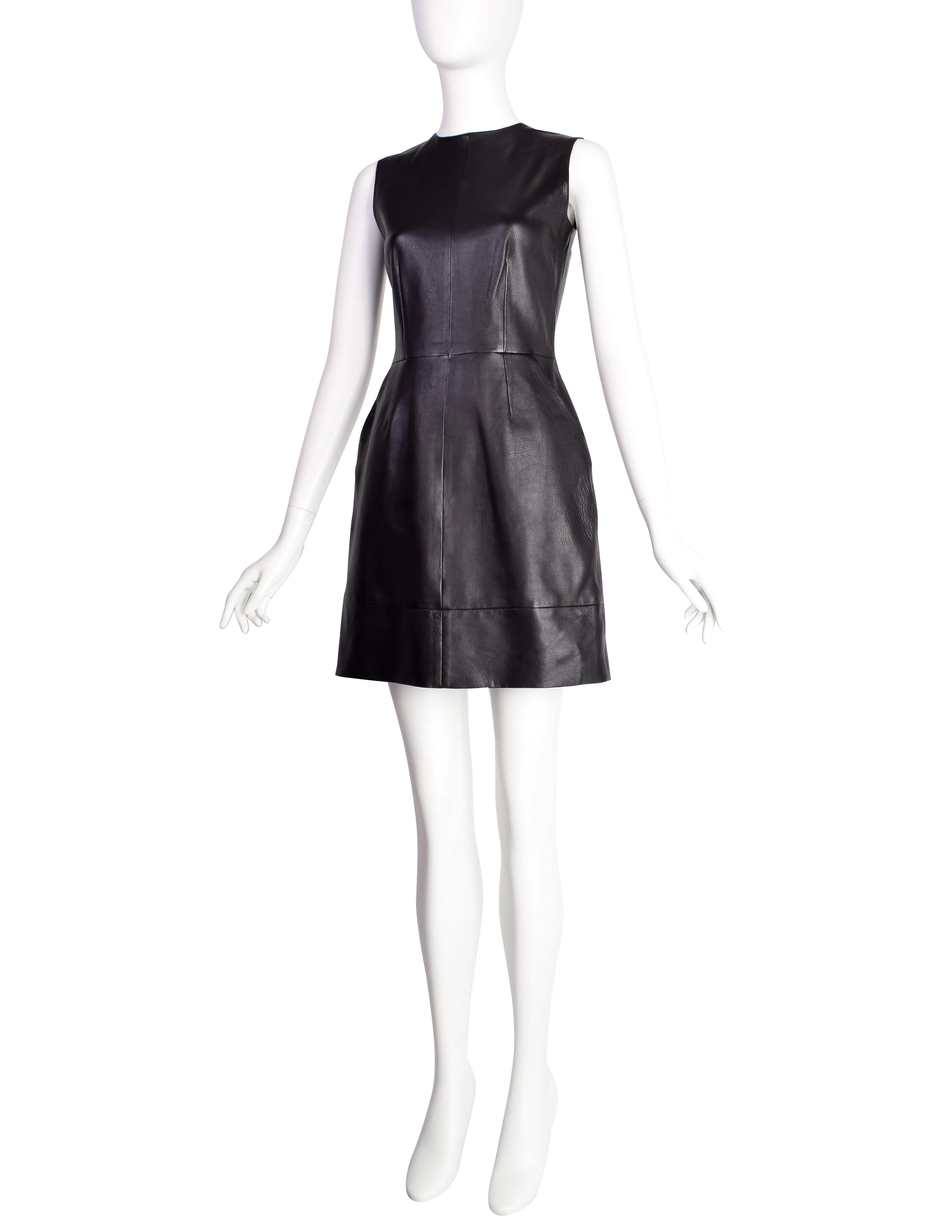 Celine by Phoebe Philo Pre-Fall 2011 Black Buffalo Leather Shift Dress