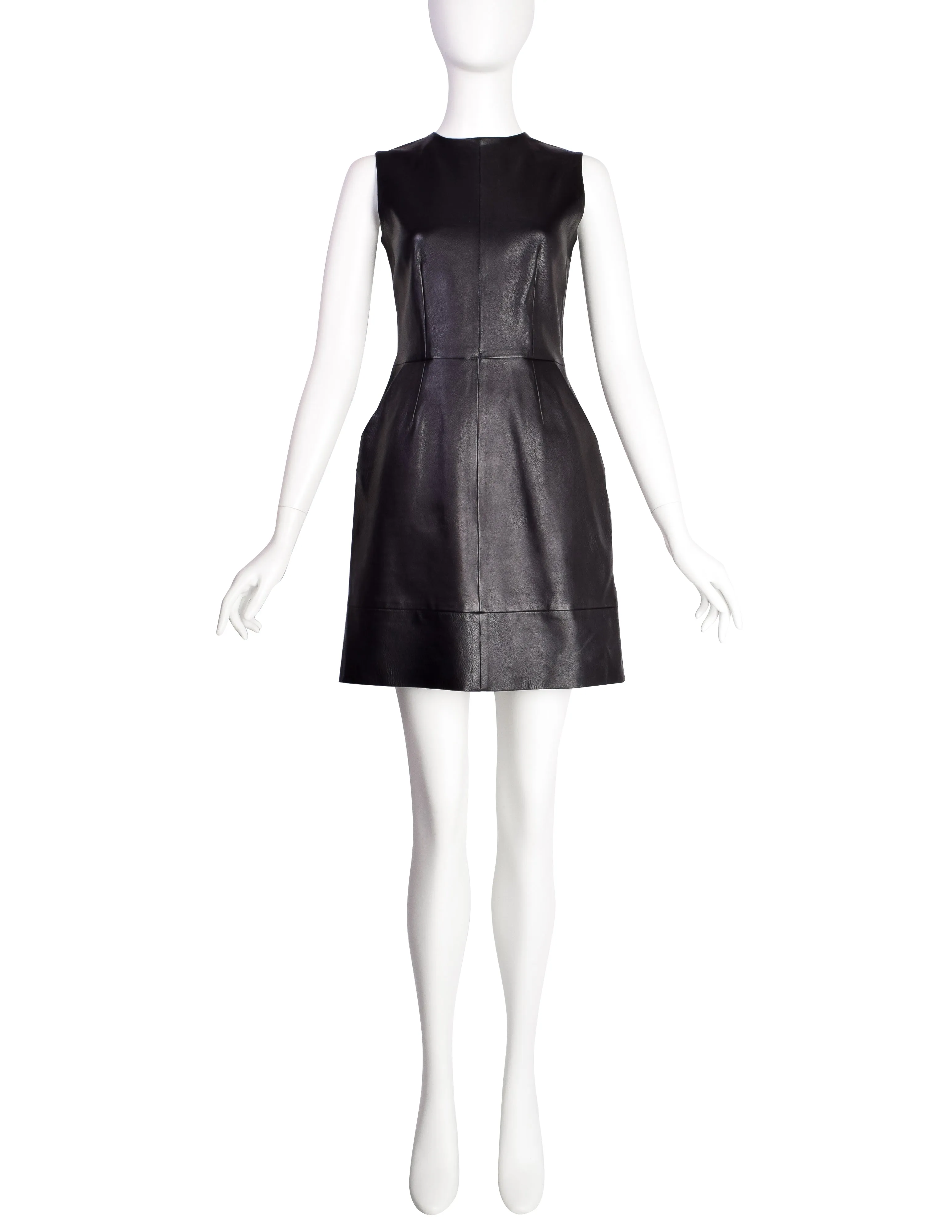 Celine by Phoebe Philo Pre-Fall 2011 Black Buffalo Leather Shift Dress